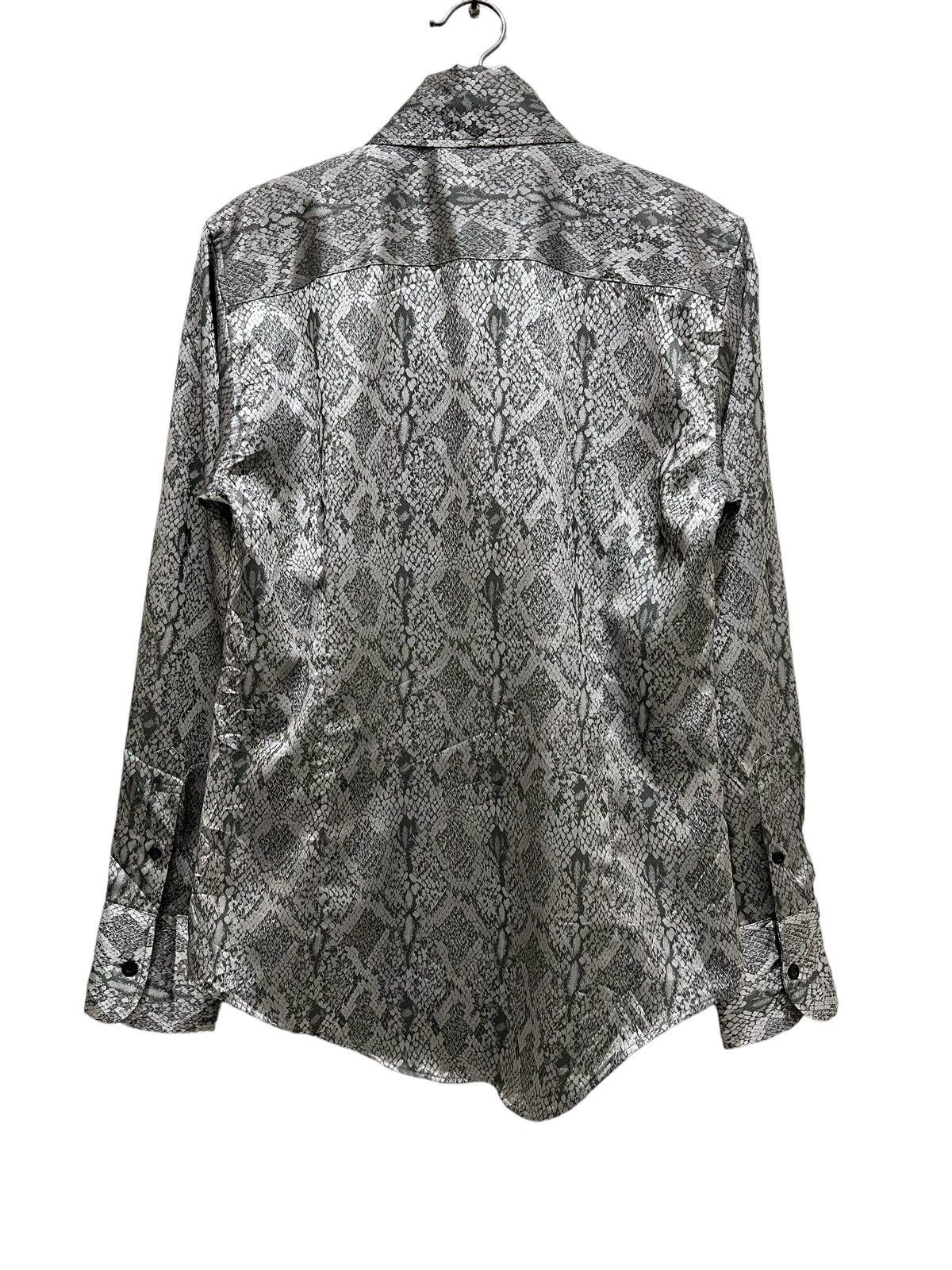 Black varia sateen phyton pattern button up shirt
