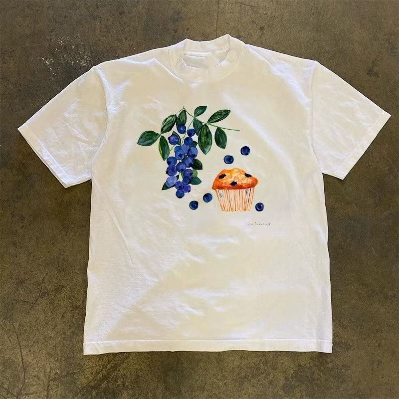 Vintage White retro blueberry cake print t-shirt Size US M / EU 48-50 / 2 - 1 Thumbnail