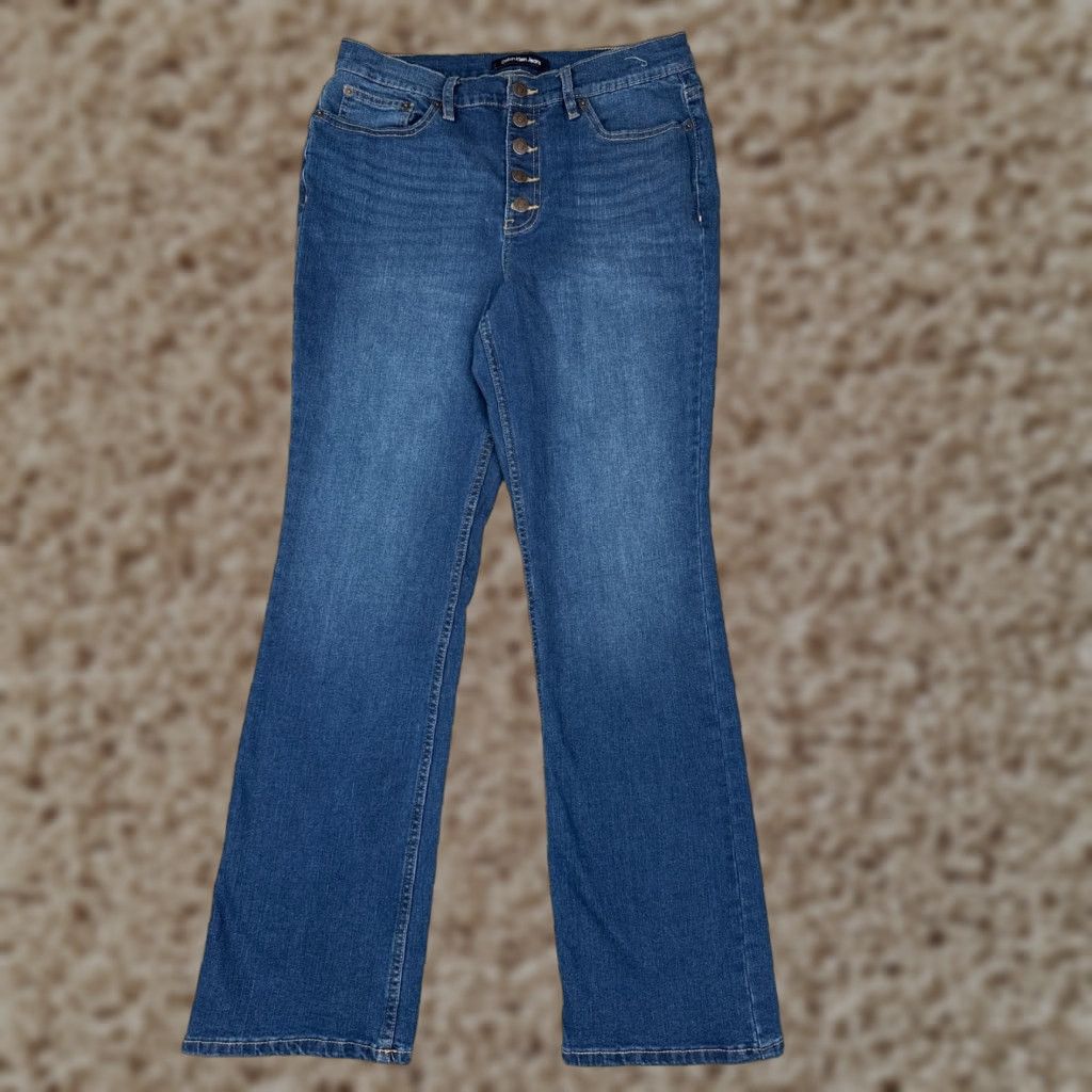 Calvin Klein Calvin Klein Jeans Womens Jeans 30x29 Blue High Rise Bootcut 30 29 Denim Button Fly Stretch Pockets Logo Embroidered Size 34" / US 12 / IT 48 - 1 Thumbnail