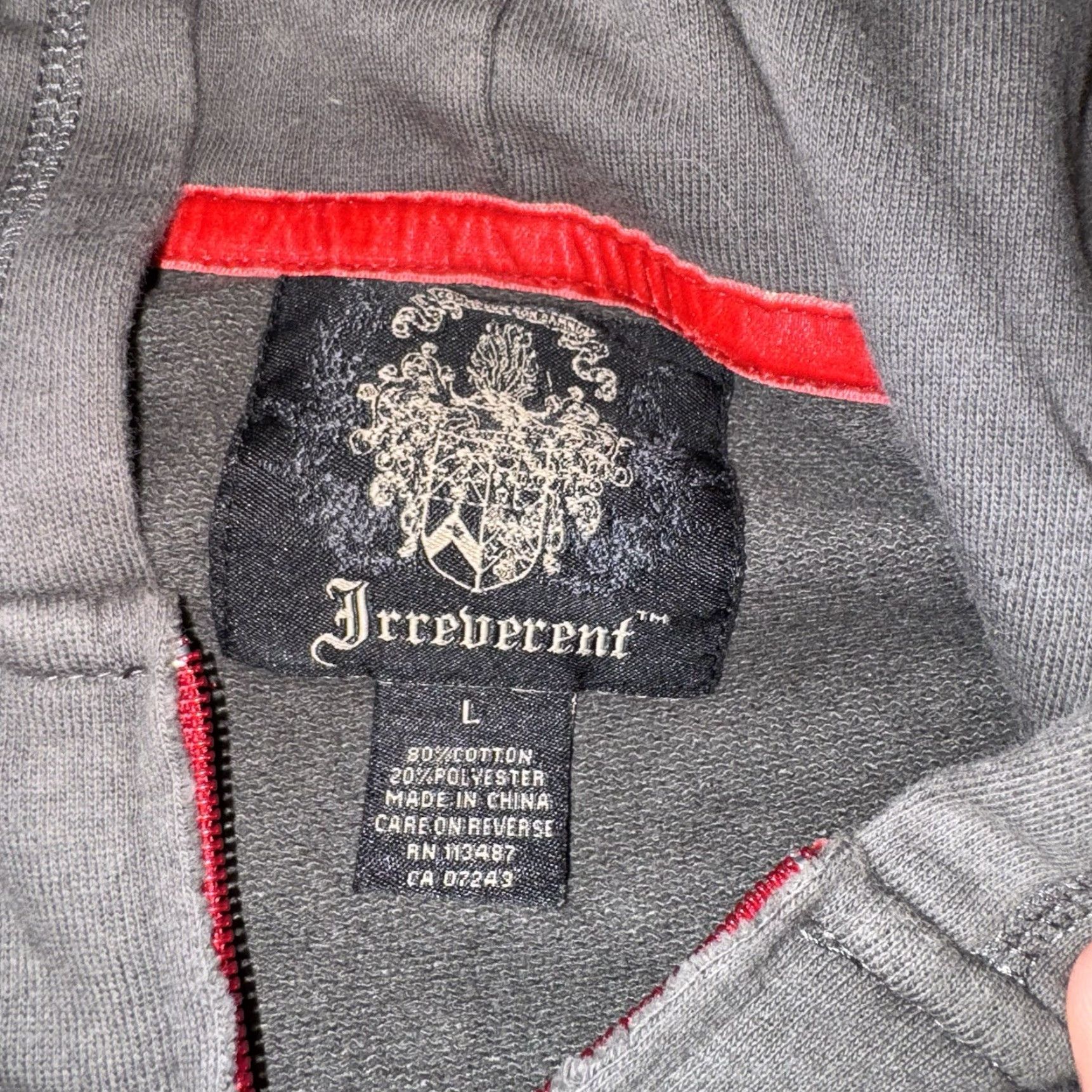 Vintage Irreverent Hoodie Mens Large Gray Gothic Cross Grunge Full Zip Y2K Size US L / EU 52-54 / 3 - 5 Thumbnail