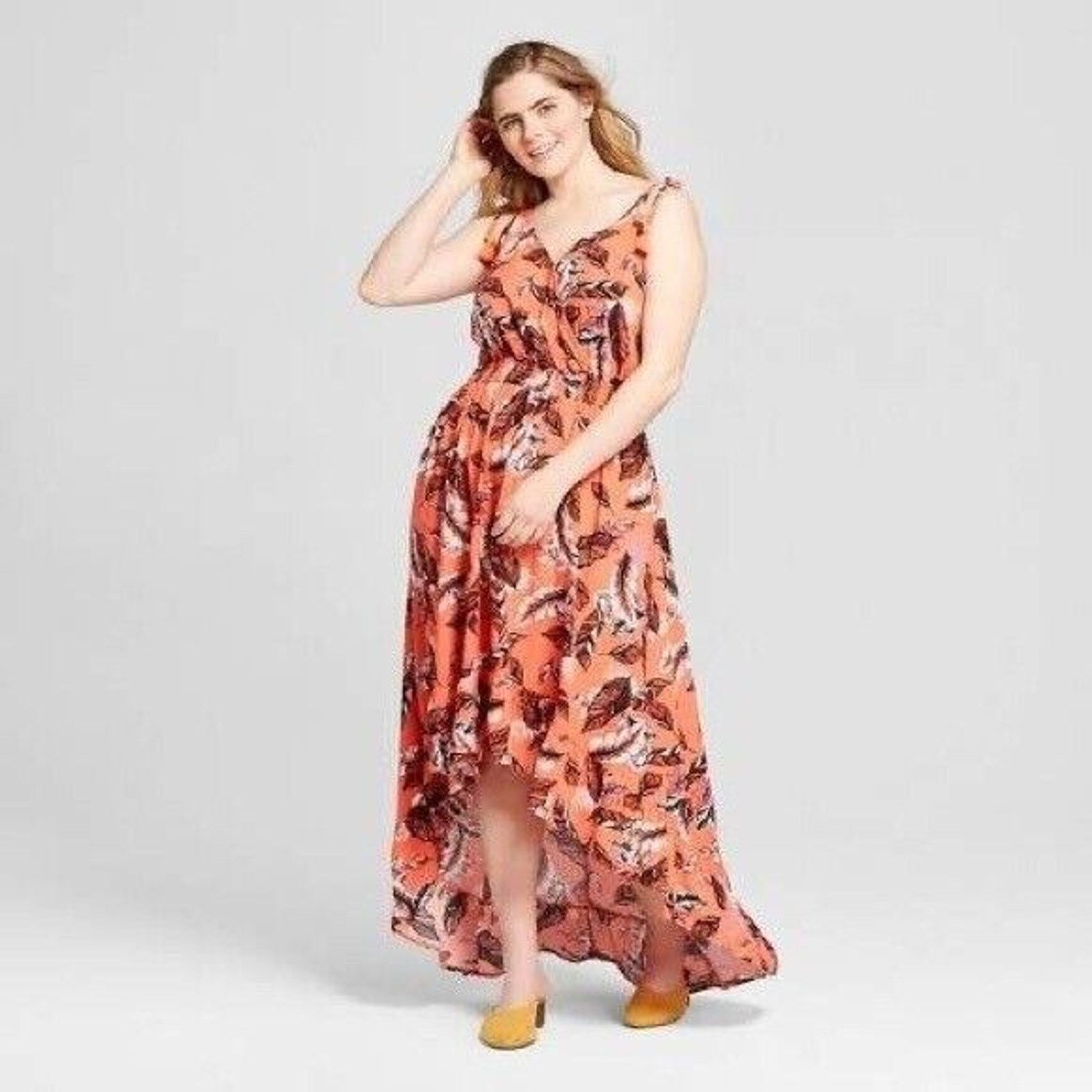Other Xhilaration 1X Coral Pink Orange Floral High Low Dress Size XL / US 12-14 / IT 48-50 - 13 Thumbnail