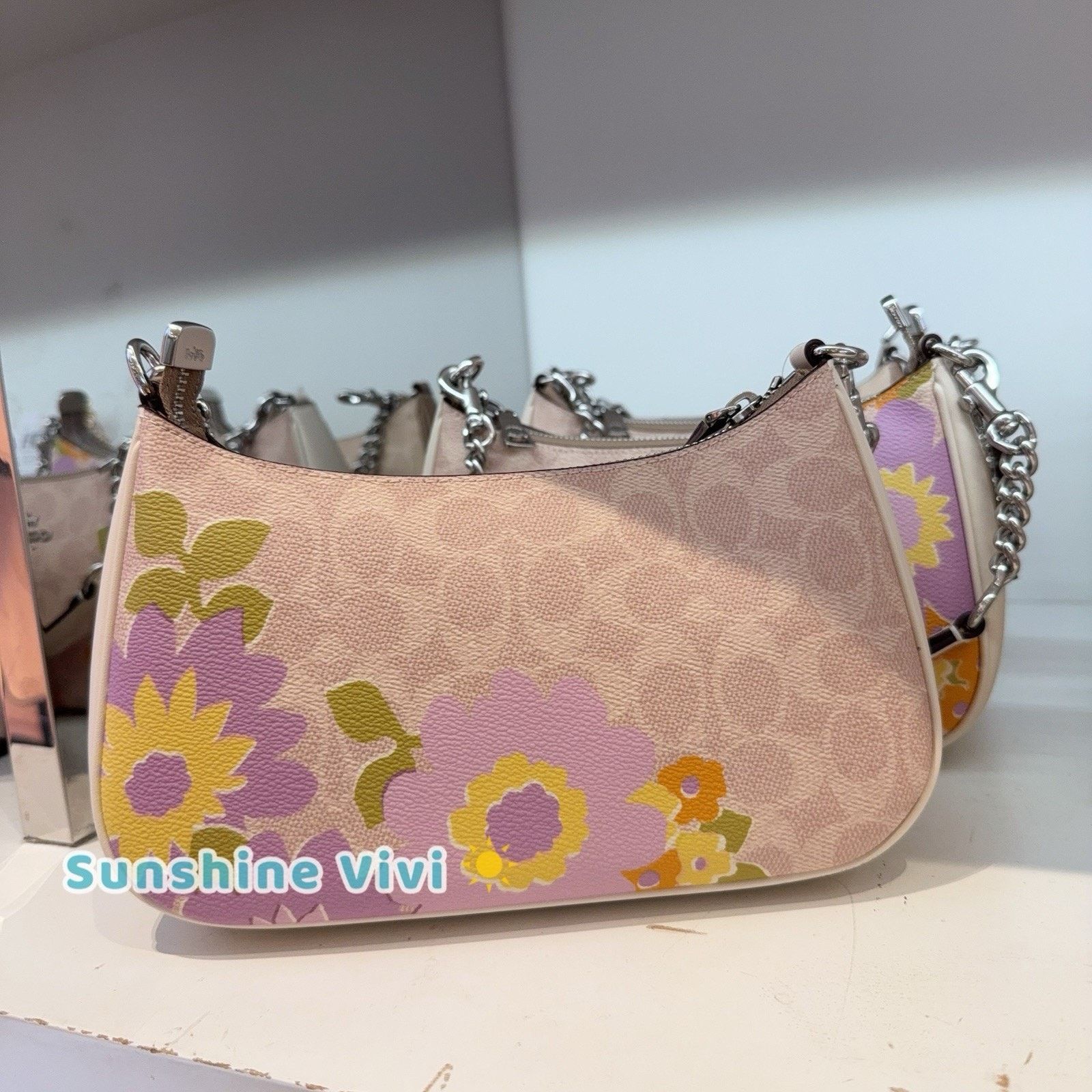 Coach NWT COACH Teri Shoulder Bag Floral CBG73 Silver/Sand Size ONE SIZE - 3 Thumbnail