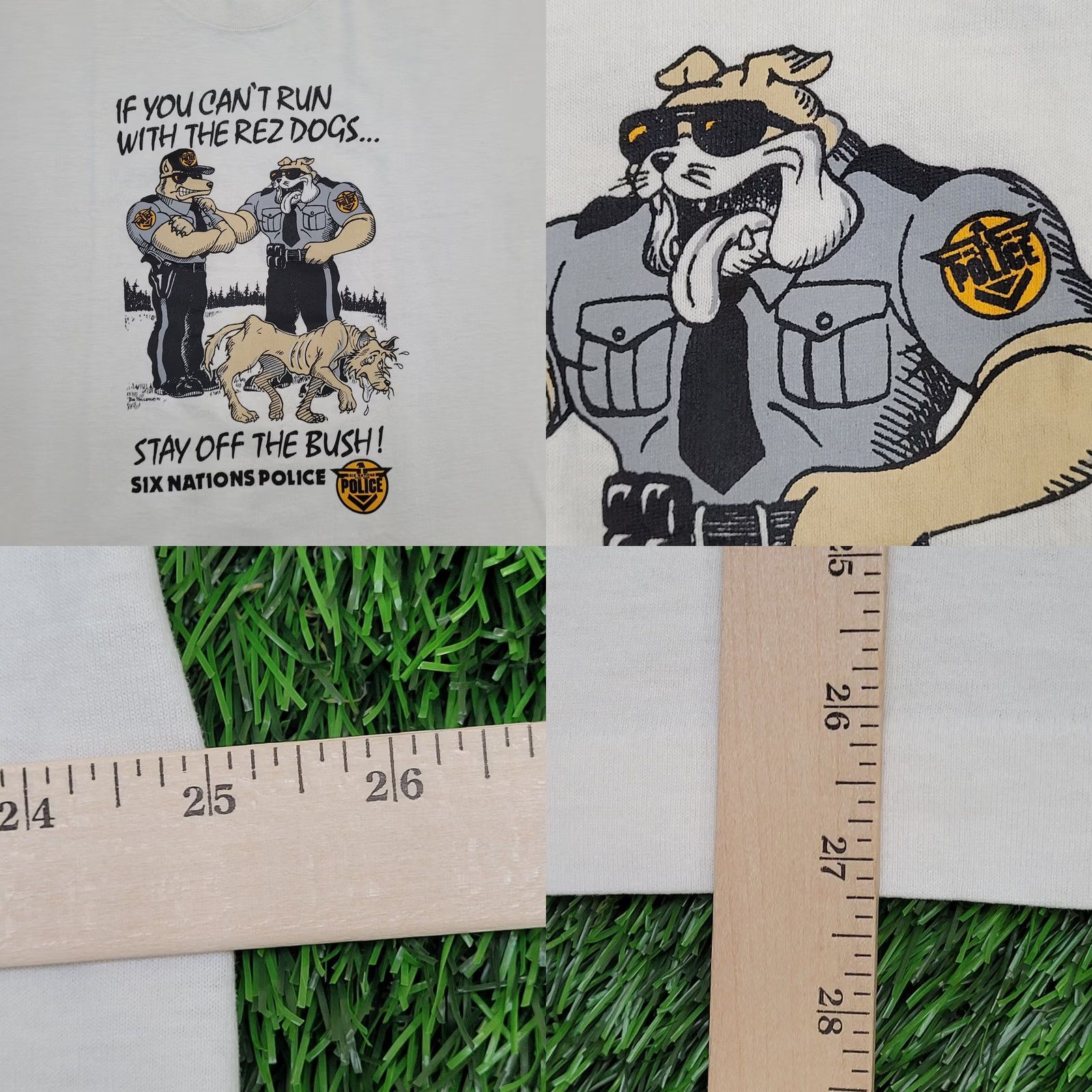 Fruit Of The Loom VINTAGE Police Dog Shirt 2XL 25x27 White Rez-Dogs USA 90s Funny Police Shirt Mens Graphic Tee Fruit of the Loom Size US XXL / EU 58 / 5 - 8 Thumbnail