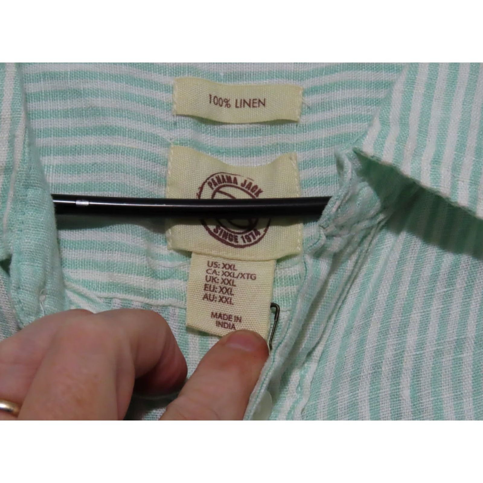 Panama Jack Panama Jack Shirt Men 2XL Green Striped Linen Button-Up Short Sleeve Casual Hawaiian Camp Shirt Size US XXL / EU 58 / 5 - 5 Thumbnail