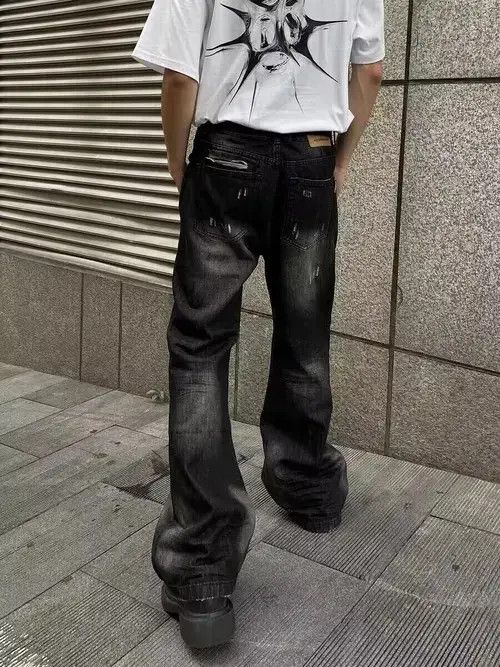 Japanese Brand × Jean Street ripped corrugated pleated micro-flared jeans Size US 32 / EU 48 - 2 Thumbnail