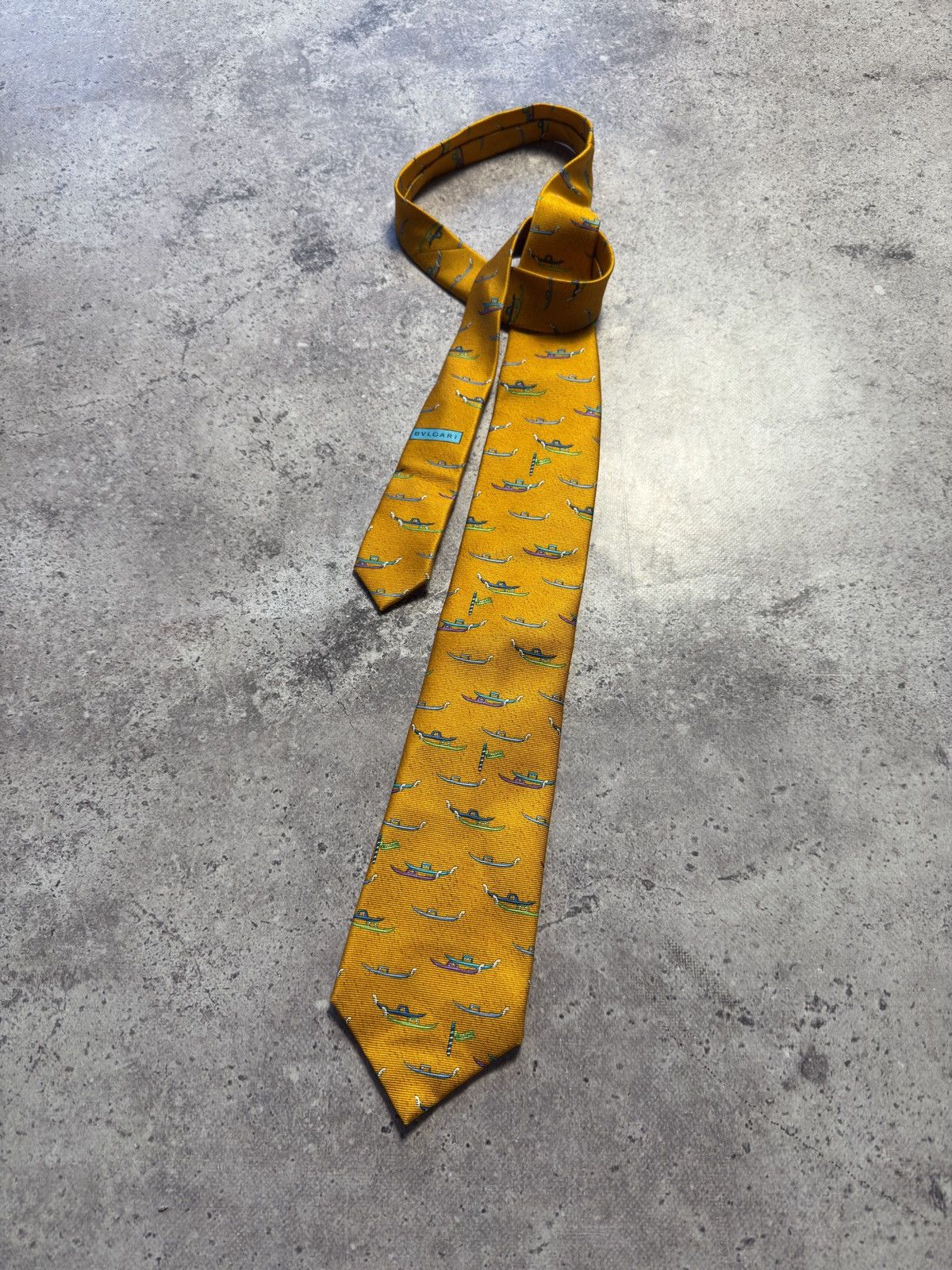 Bvlgari Bvlgari Orange Printed Seven Fold 100% Silk Tie Size ONE SIZE - 1 Thumbnail