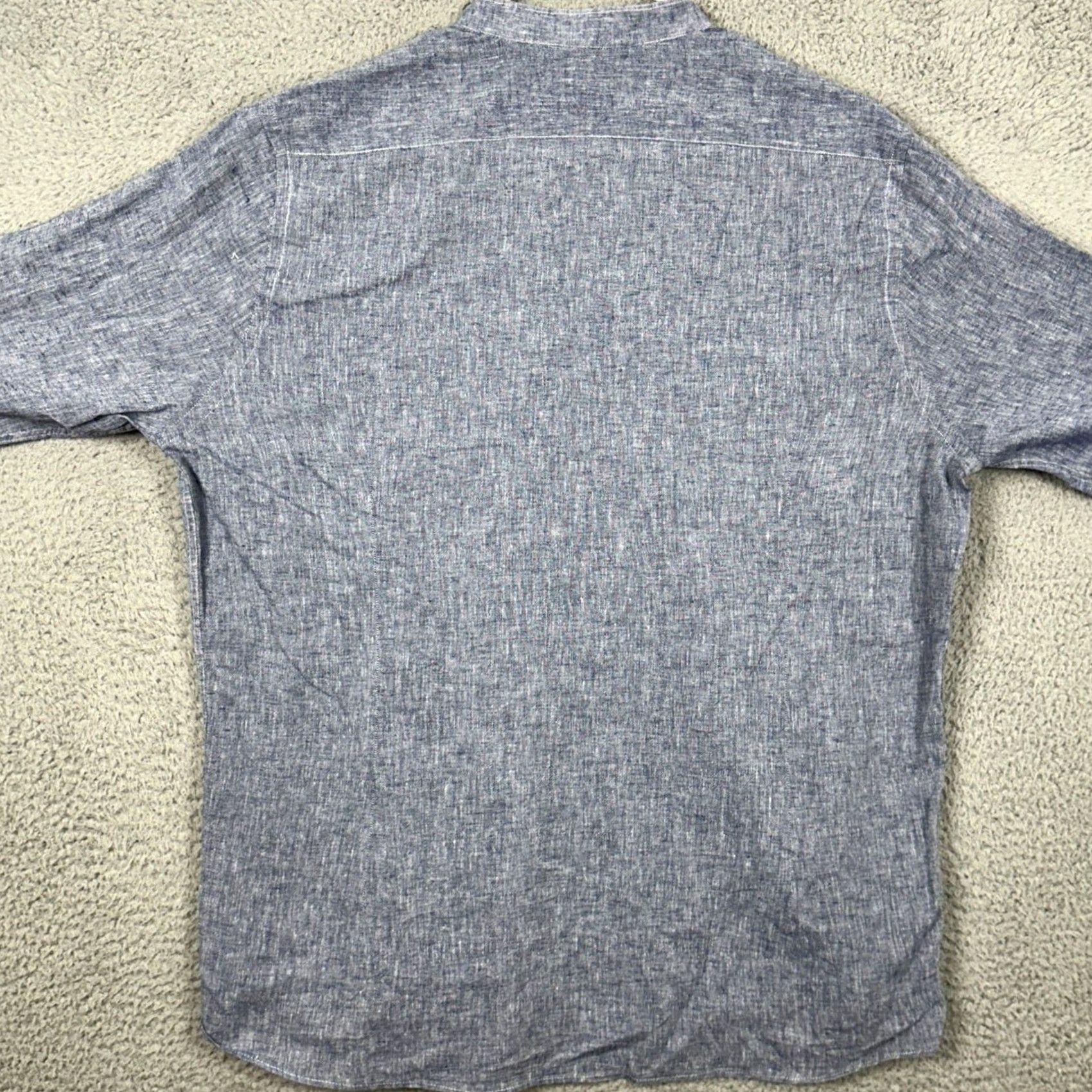 Vintage Alea Mens Shirt Dress Blue Linen Blend Band Collar Button Up Long Sleeve Size 48R - 3 Thumbnail