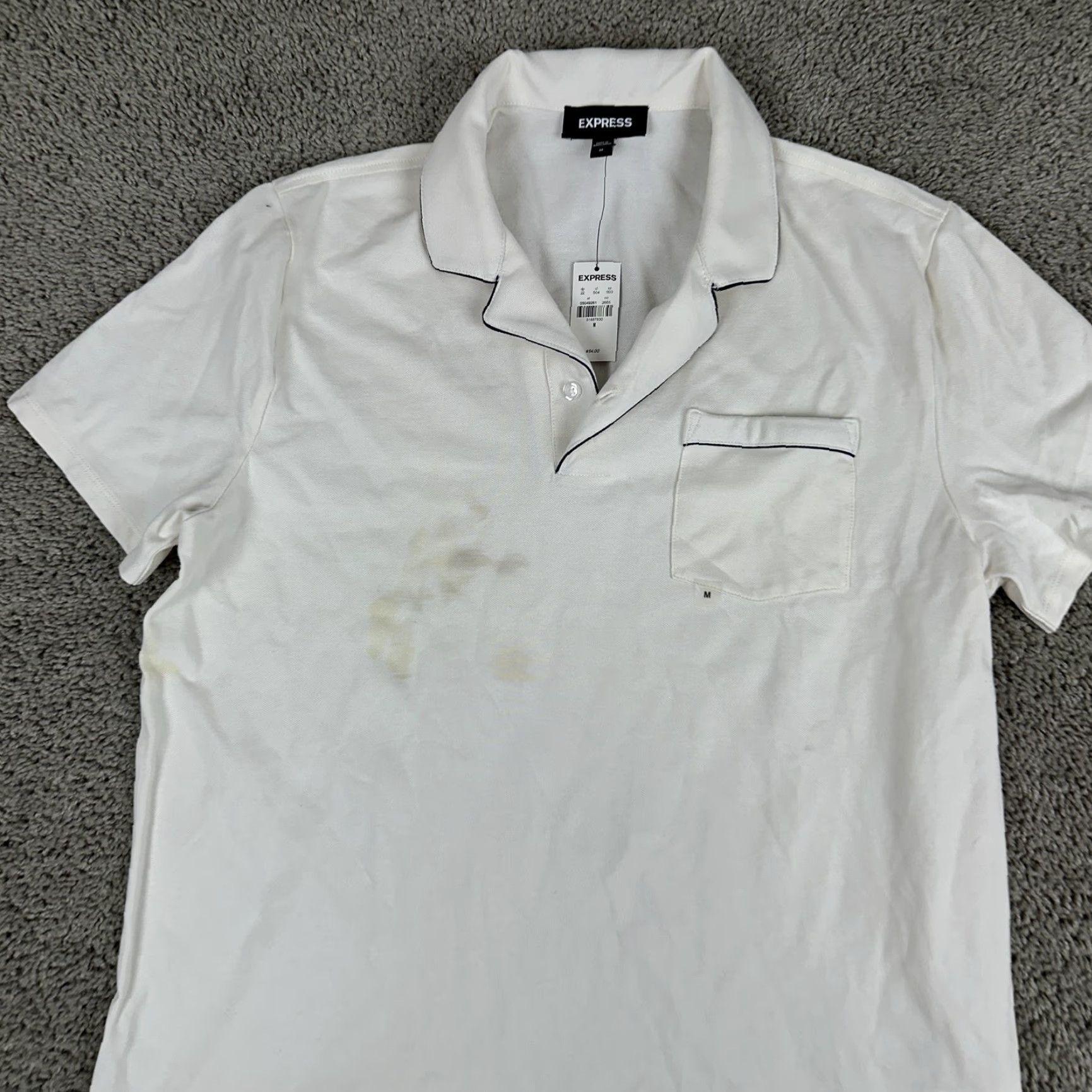 Express VINTAGE Express Polo Shirt Mens Medium White Piped Pocket Collar New Tags Stain Flawed Size US M / EU 48-50 / 2 - 3 Thumbnail