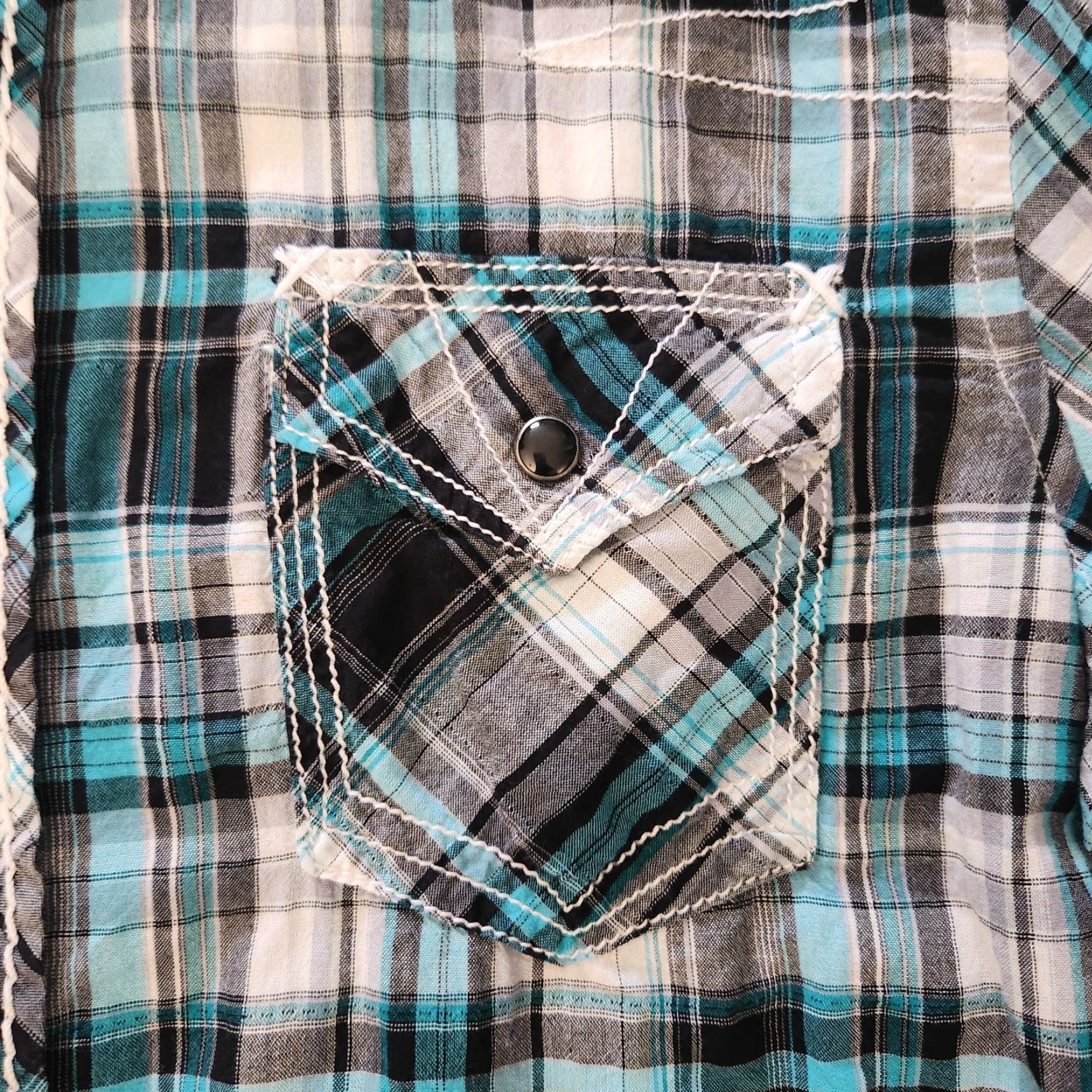 Vintage Rock And Roll Cowboy Pearl Snap Shirt Mens Medium Teal Plaid Thick Stitch Regular Button-Up Short Sleeve Collared Pocket Cowboy USA Western Mens Size US M / EU 48-50 / 2 - 5 Thumbnail