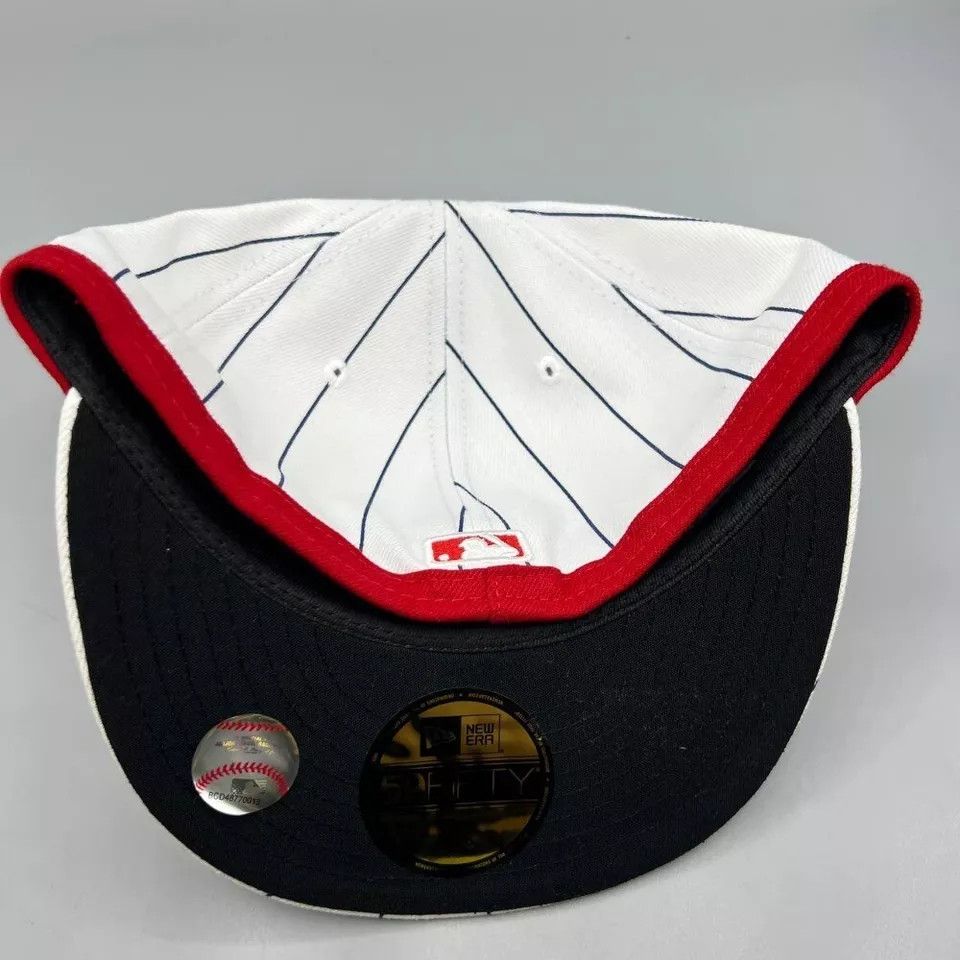New Era Cincinnati Reds Hat Men 7 1/8 White Pinstripes Fitted Cap Size ONE SIZE - 4 Thumbnail