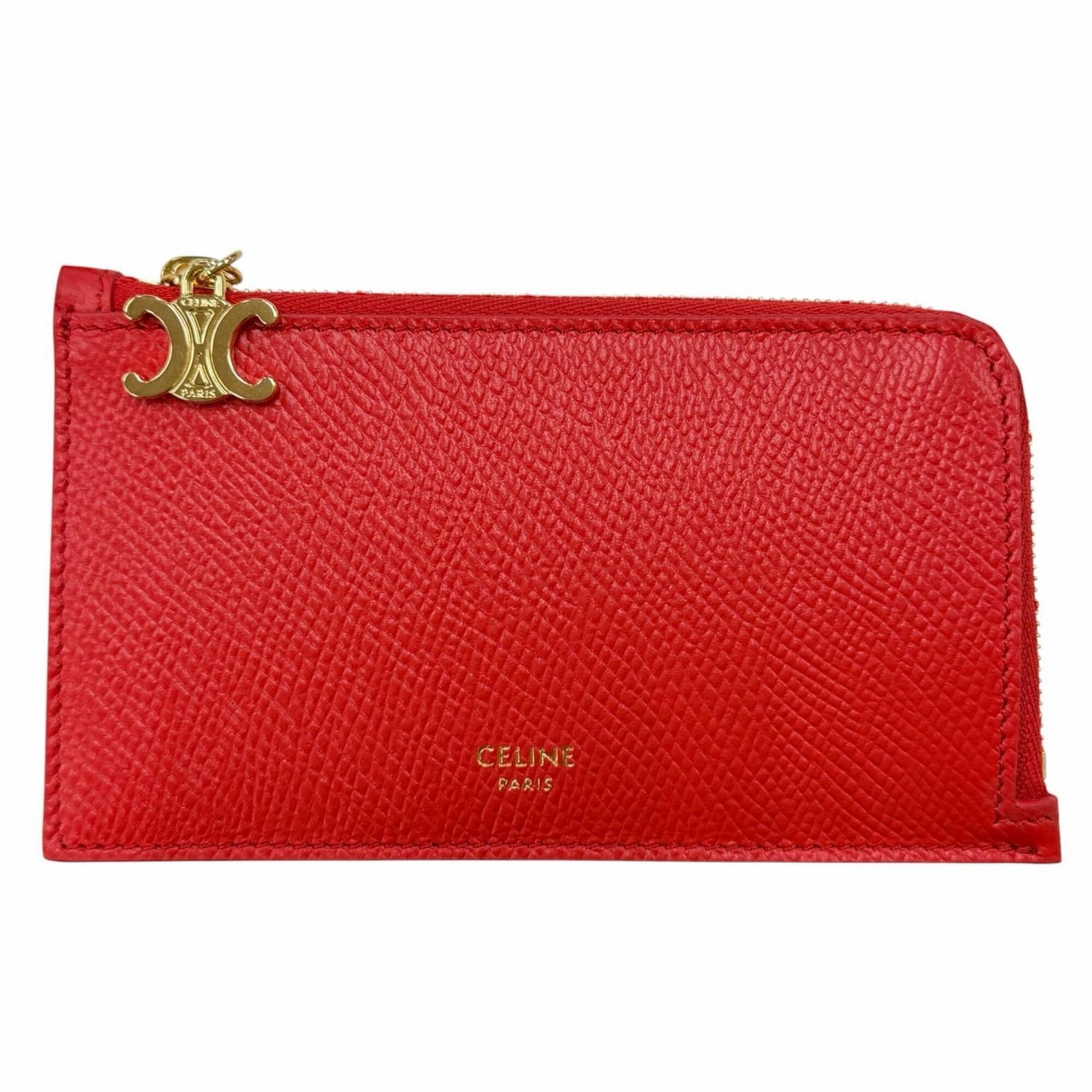 Celine CELINE L10083FVO Leather Triomphe Zip-around Long Business Card Holder/Card Case, Red with Gold Hardware, Comes Box and Dust Bag, Made in Italy Size ONE SIZE - 1 Thumbnail