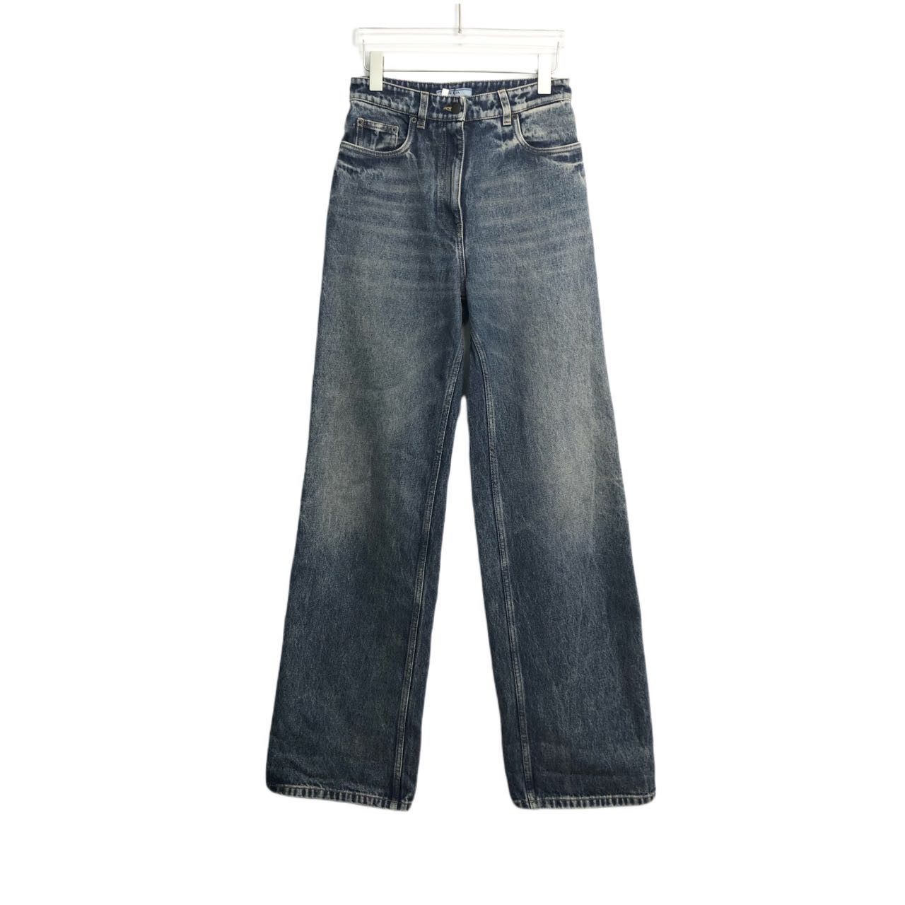 Prada Prada Triangle Logo Mid-rise Slim Flared Denim Pants K26WX Size US 27 - 1 Thumbnail