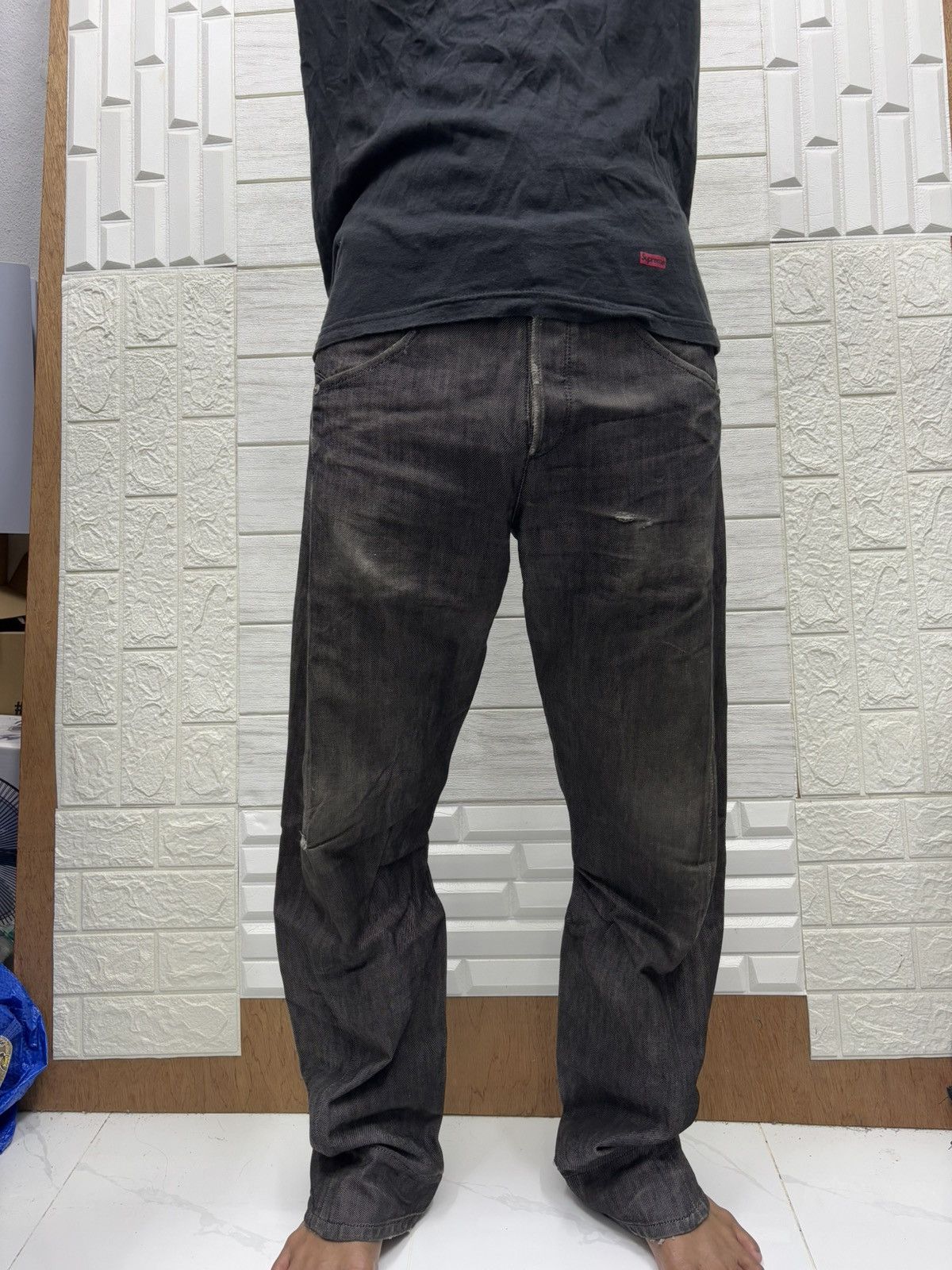 Kapital Levi’s Engineered Curved Black Distressed Denim Jeans Loose Size US 30 / EU 46 - 13 Thumbnail