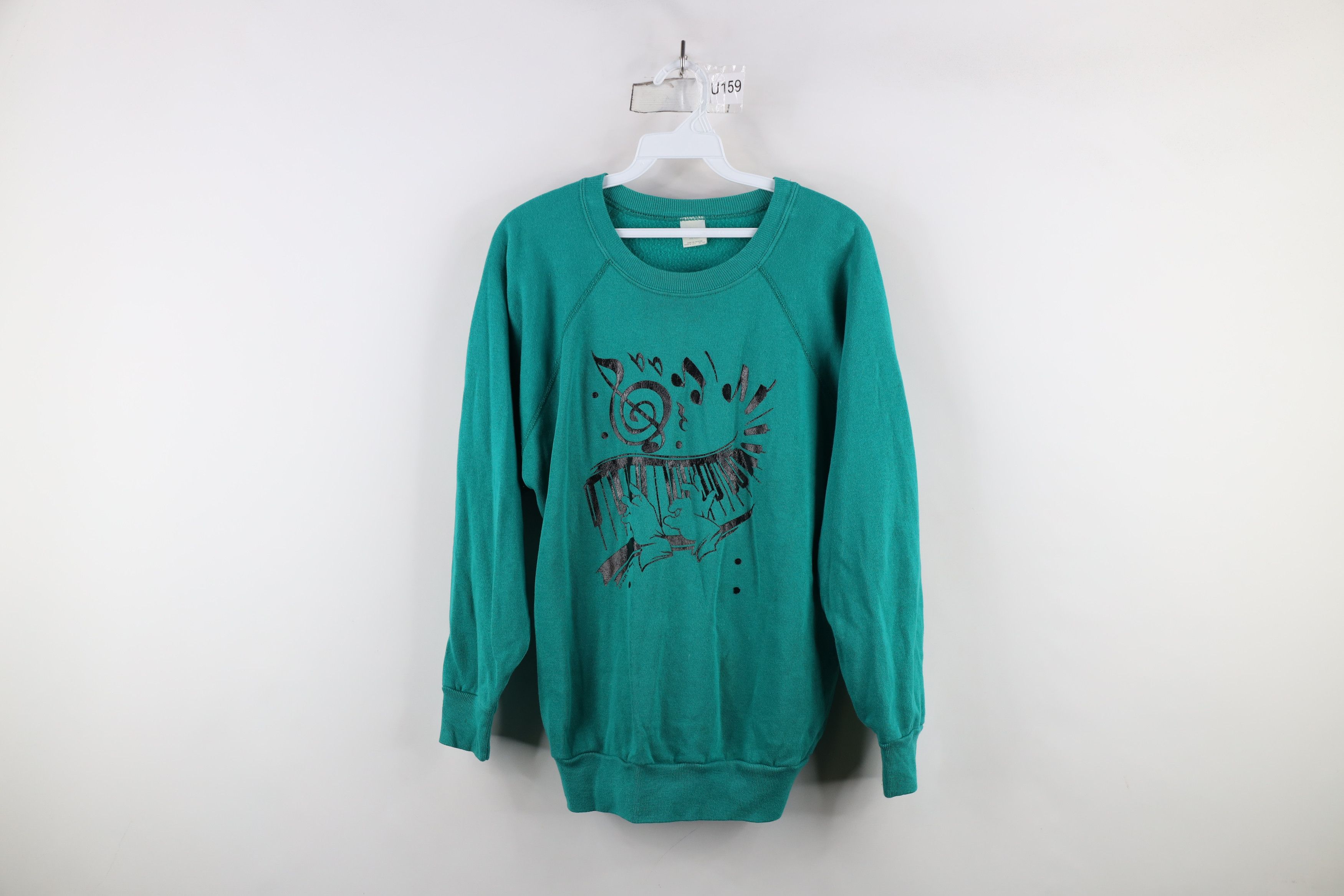 Vintage Vintage 70s 80s Streetwear Music Piano Sweatshirt Teal USA Size L / US 10 / IT 46 - 1 Thumbnail