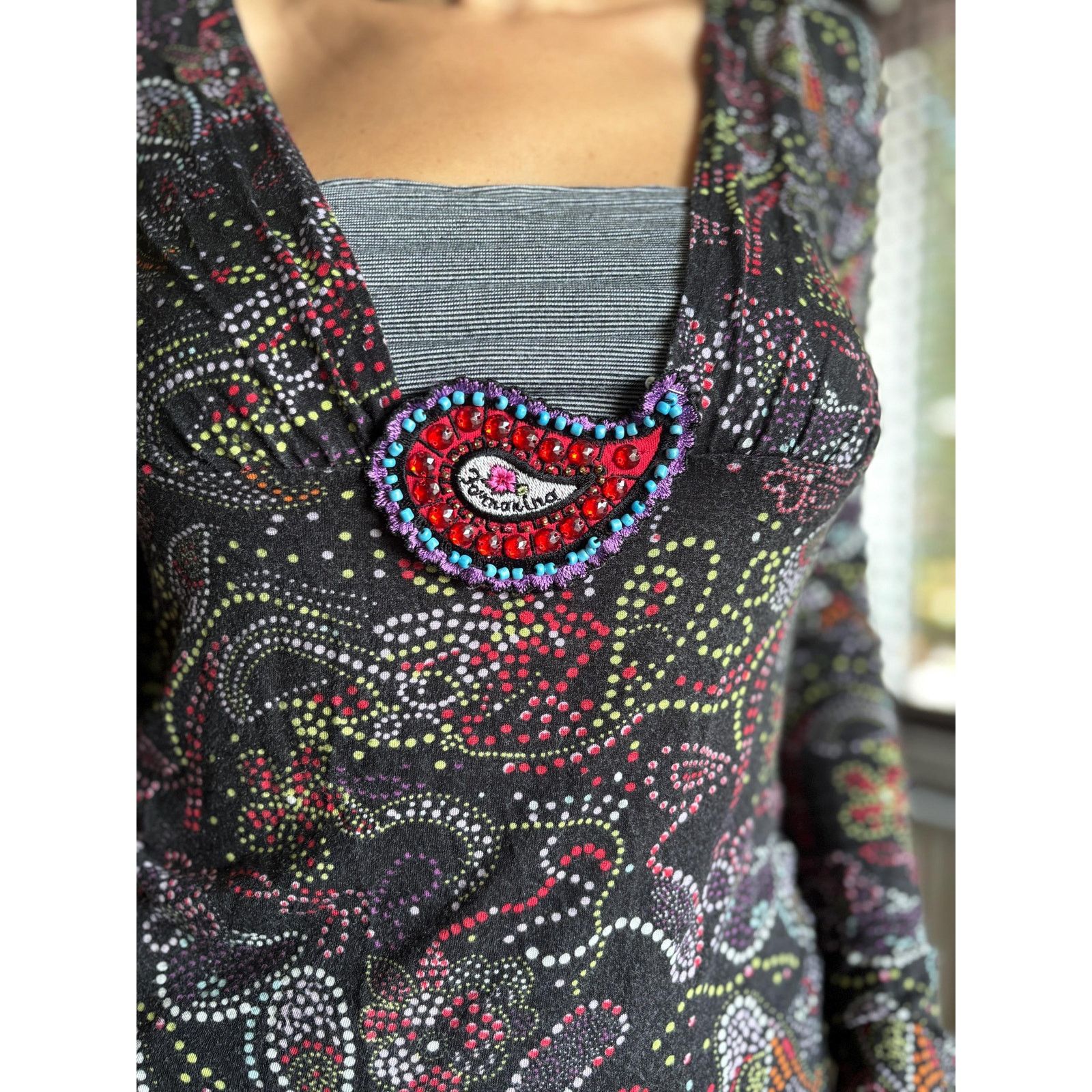 Vintage Fornarina Mesh Top Y2K Beaded Patch Paisley Glitter Italy Size S / US 4 / IT 40 - 5 Thumbnail