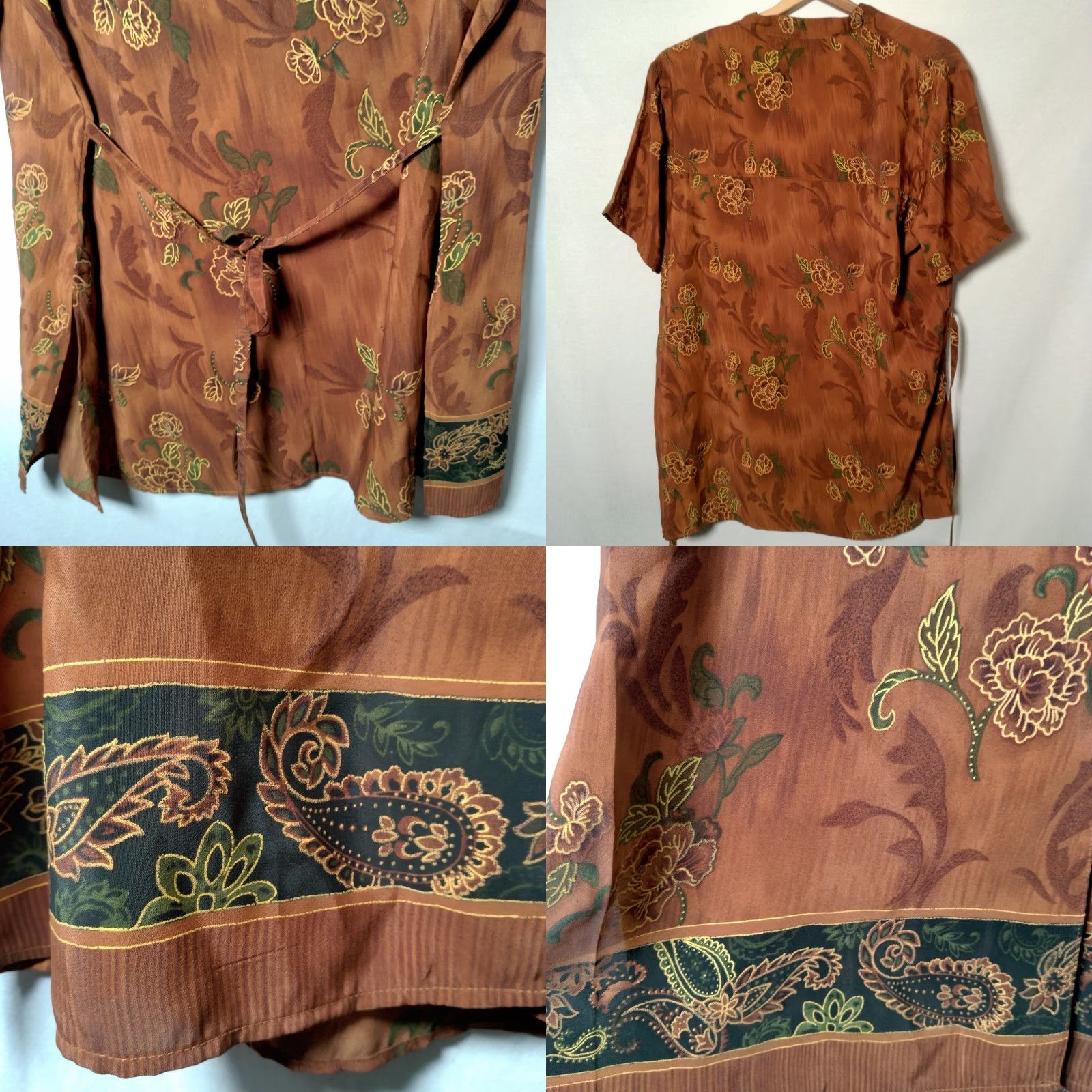 Vintage VINTAGE Momentum Blouse Plus Size 2X Brown Floral Button Tie Back Short Sleeve V Neck 90s Womens Size XXL / US 16-18 / IT 52-54 - 9 Thumbnail