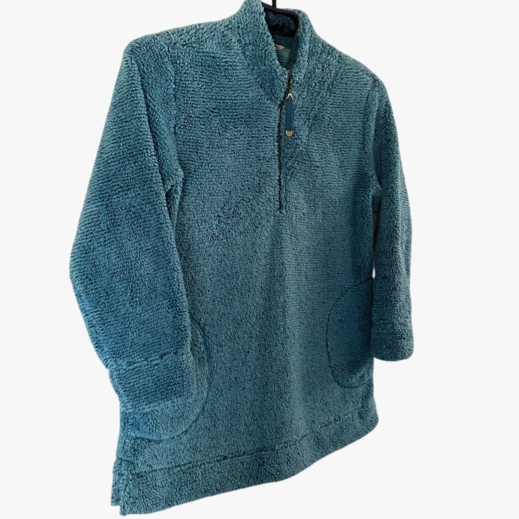 Soft Surroundings Soft Surroundings Faux Sherpa Plush Teddy 1/4 Zip Pullover Women's S Teal Blue Jacket Casual Outdoor Workwear Size S / US 4 / IT 40 - 3 Thumbnail