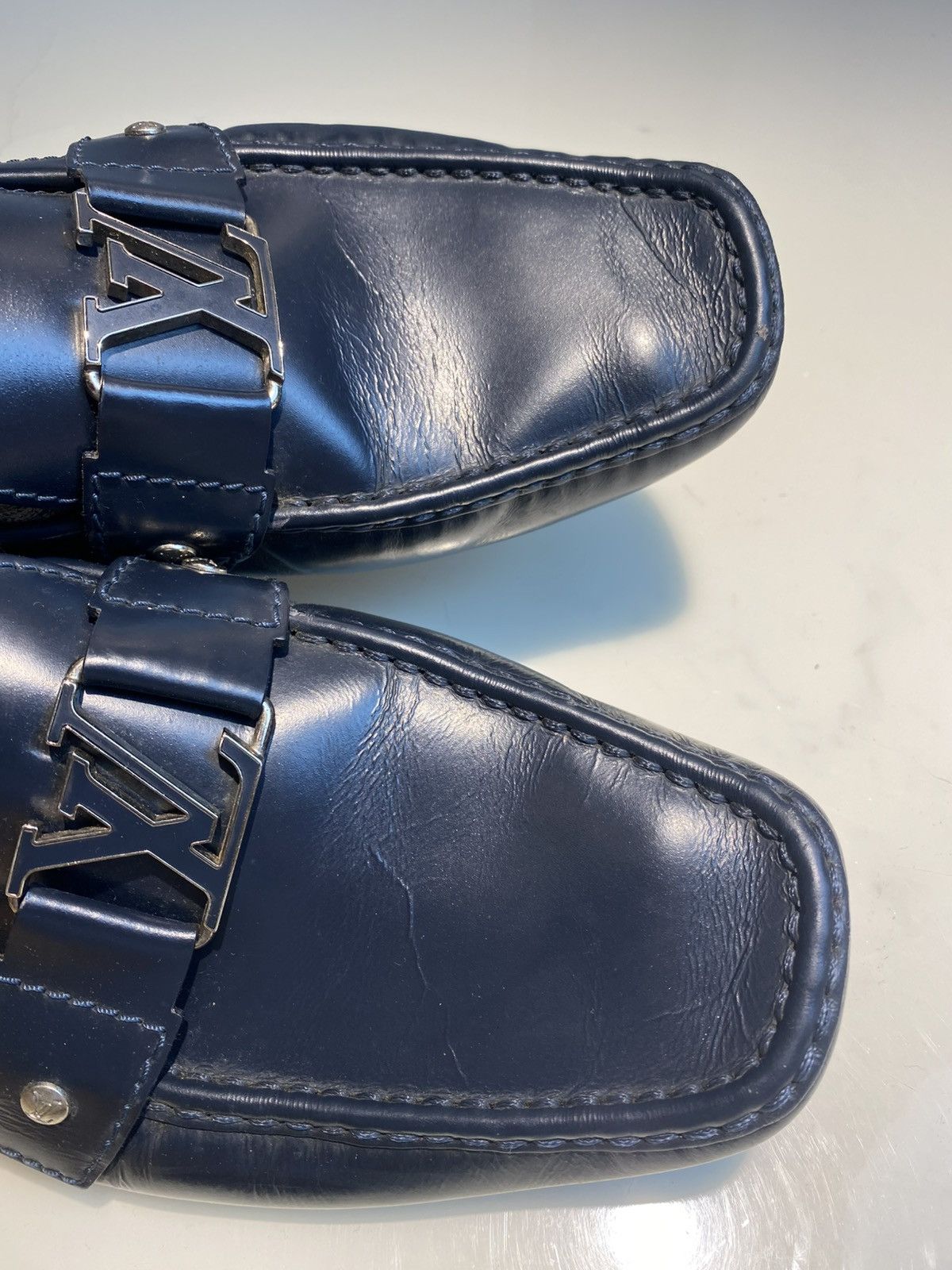 Louis Vuitton Monte Carlo LV Logo Moccasins Blue Leather Size US 10.5 / EU 43-44 - 14 Thumbnail