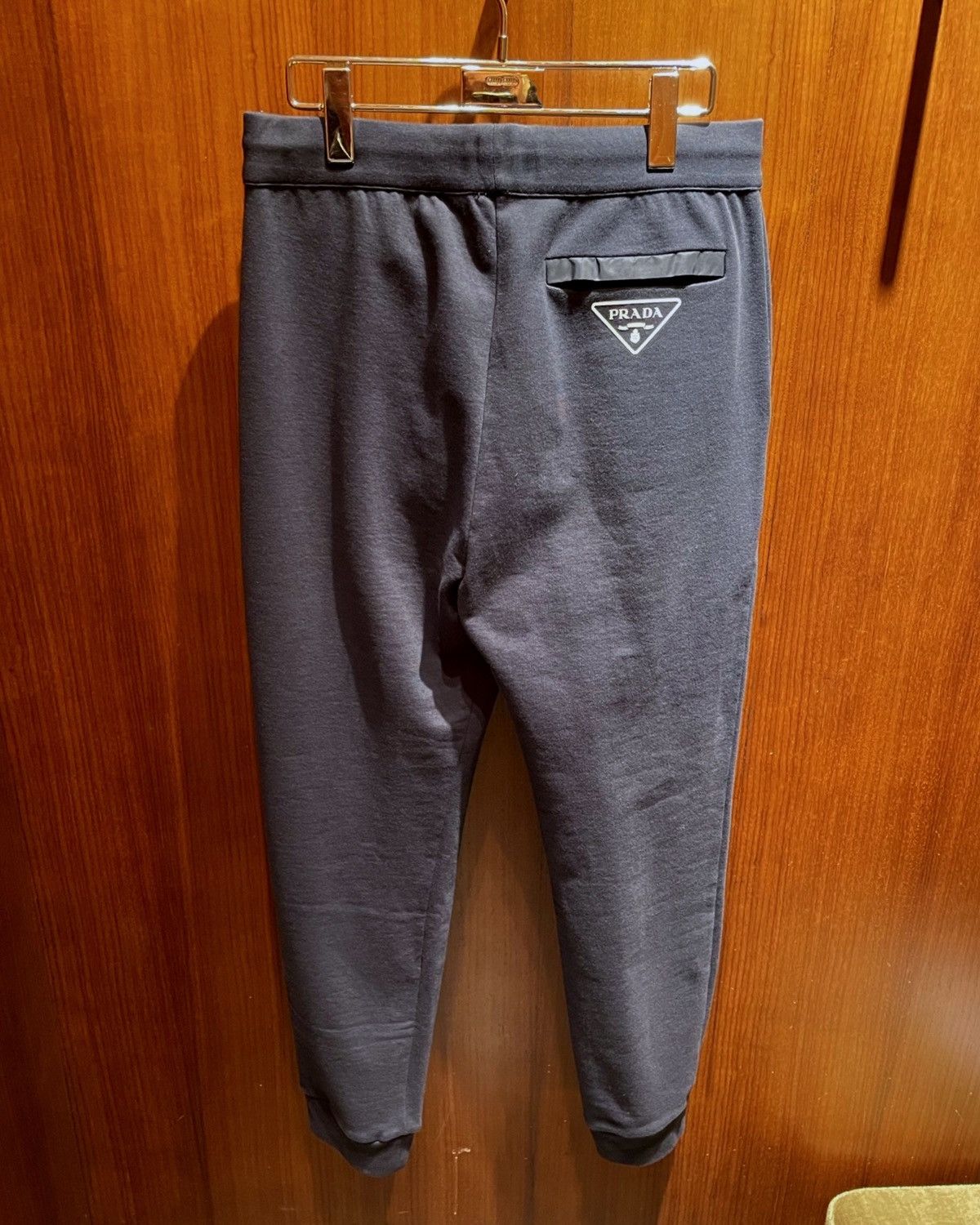 image of Prada Nylon Detail Logo Sweatpants in Navy Blue, Men's (Size 34)