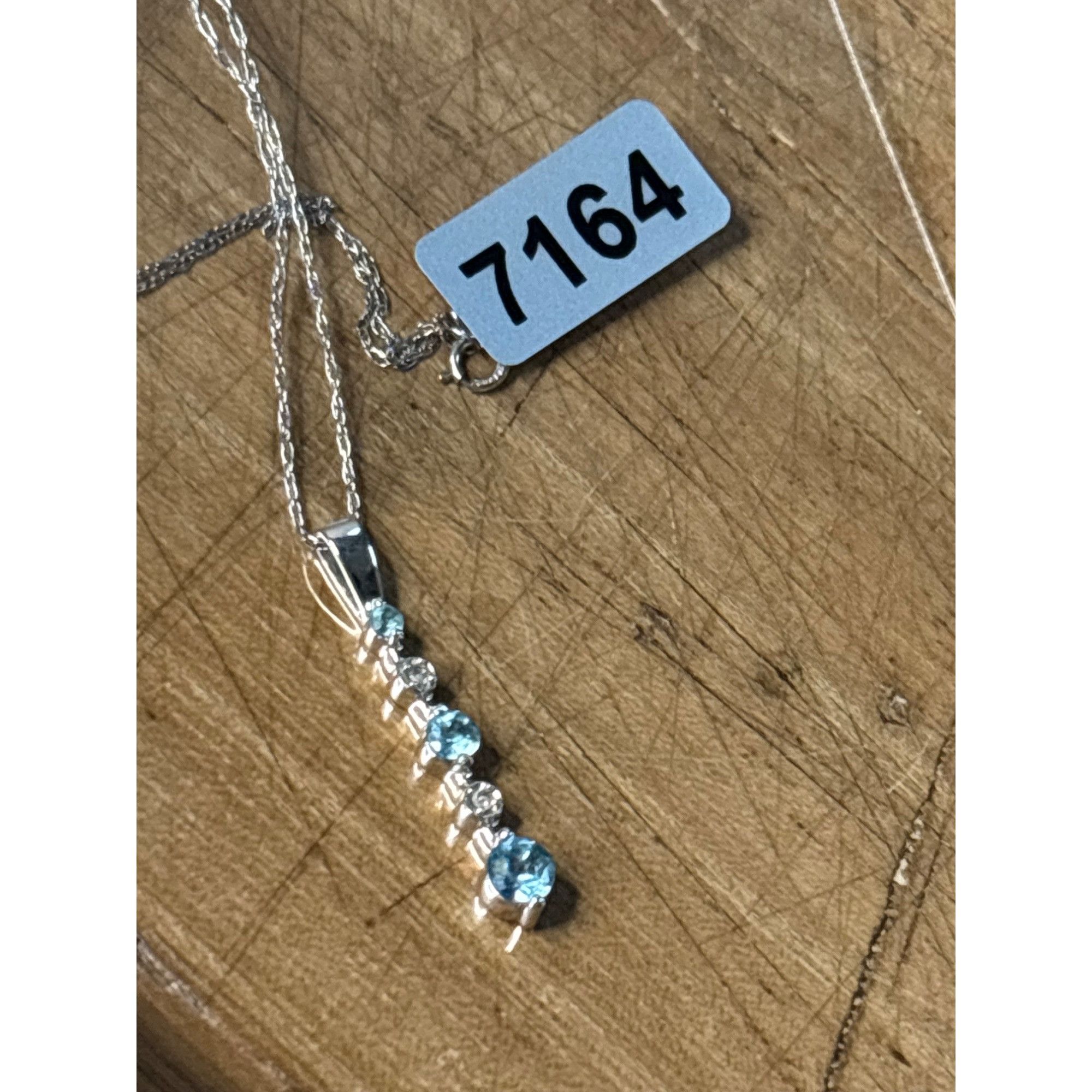 Other 925 Sterling Silver Necklace With Blue & Clear Gemstone Pend Size ONE SIZE - 3 Thumbnail