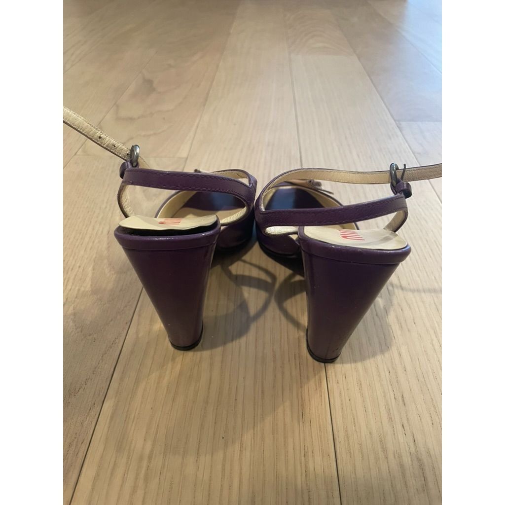 Miu Miu Miu Miu Purple Leather Peep-Toe Sandals With Beige Bow Detai Size US 5 / IT 35 - 3 Thumbnail