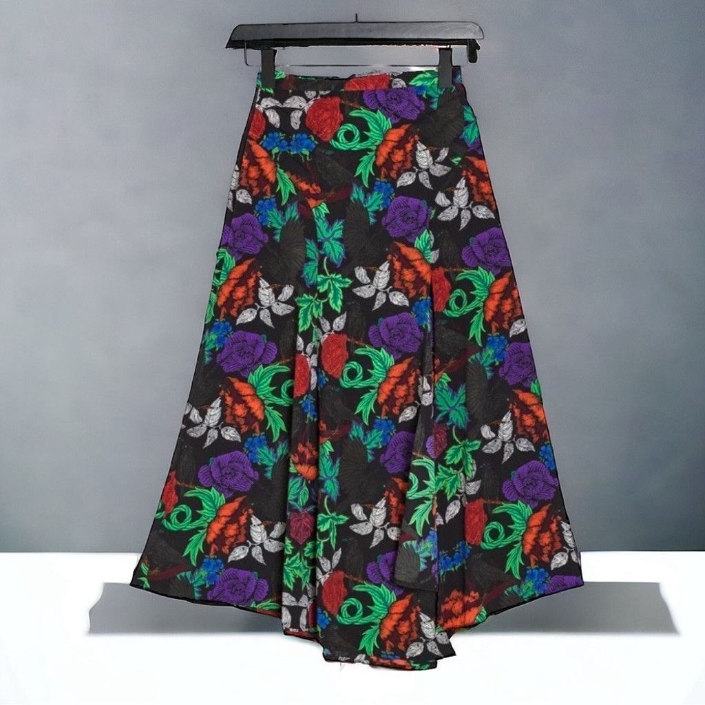 Topshop TOPSHOP Black Floral Crows Print Full Skirt w/ Slit Size 6 Size 28" / US 6 / IT 42 - 2 Thumbnail