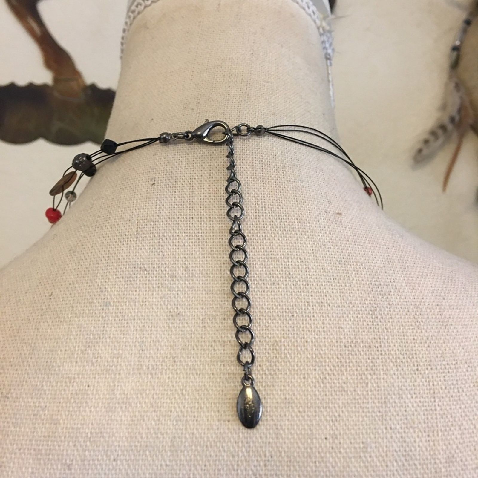 Jewelry Red tones mixed material beaded fish line necklace Size ONE SIZE - 5 Thumbnail