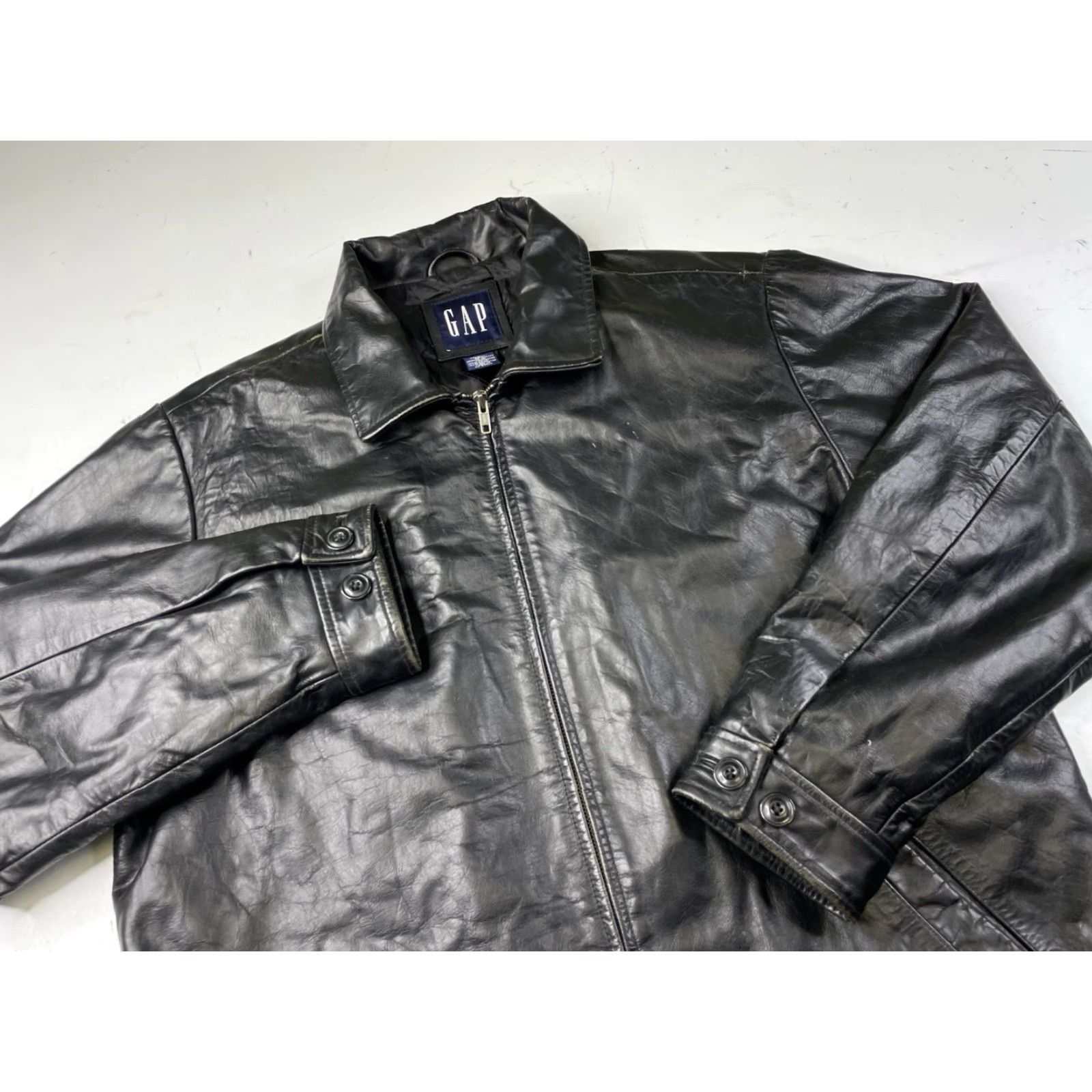Gap VINTAGE Gap Leather Black Bomber Jacket L Men Full Zip Thick Lined Quilted Biker 90s Mens Size US L / EU 52-54 / 3 - 2 Thumbnail