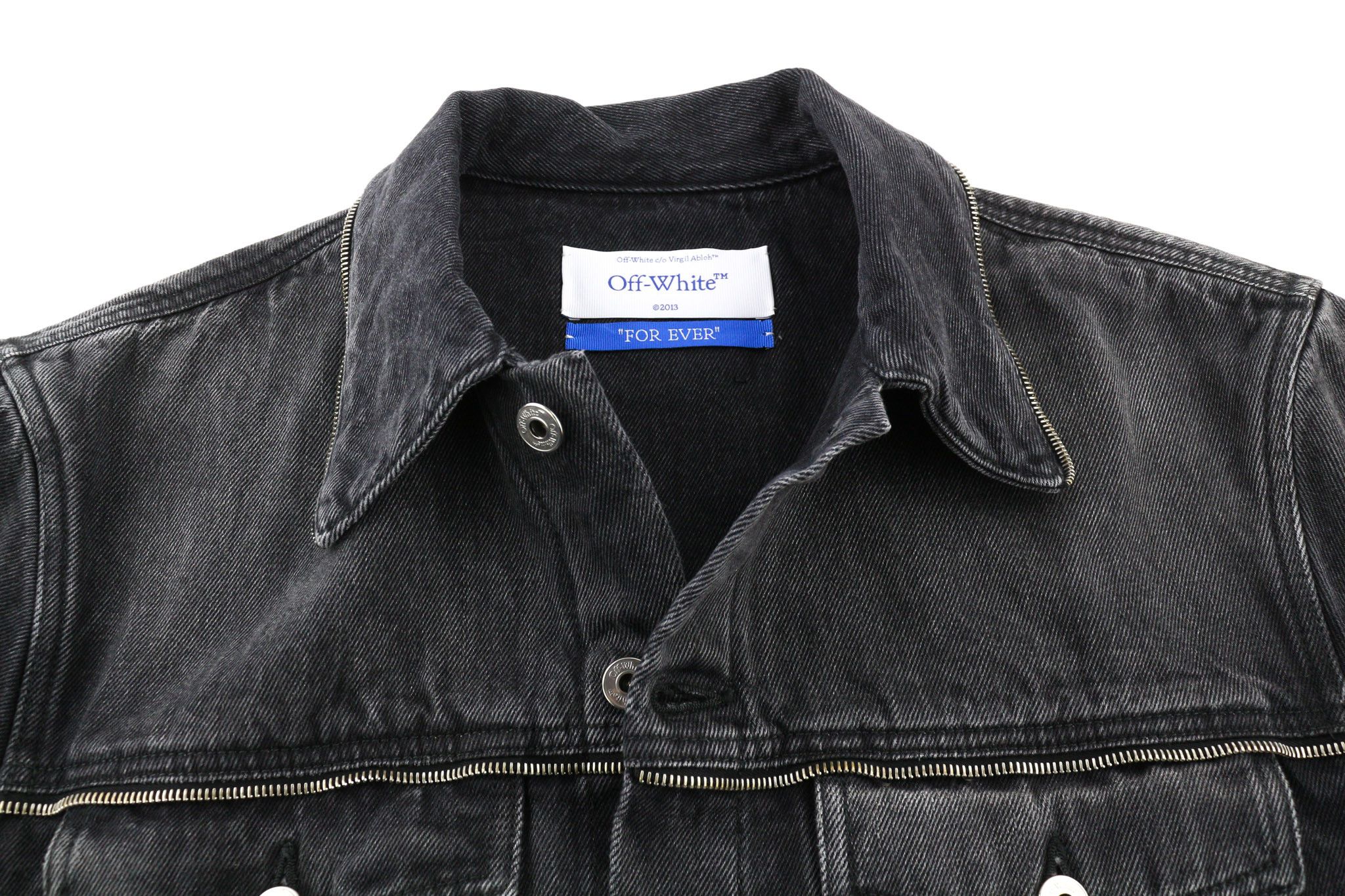 Off-White FOR EVER S Washed Black Zip Denim Long Sleeve 80305 Size US S / EU 44-46 / 1 - 4 Thumbnail
