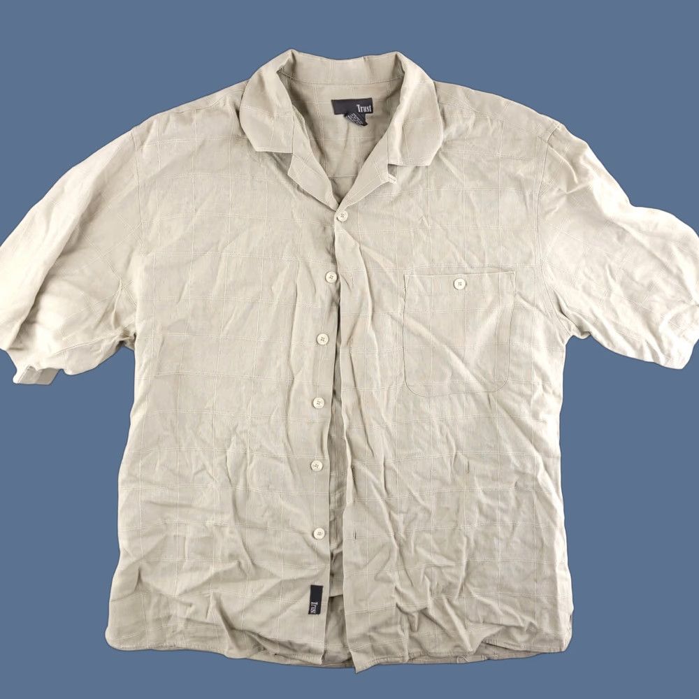 Vintage Trust Shirt Mens 2XL Tan Brown Check Linen Short Sleeve Button-Up Collared Vintage: No Size US XXL / EU 58 / 5 - 1 Thumbnail