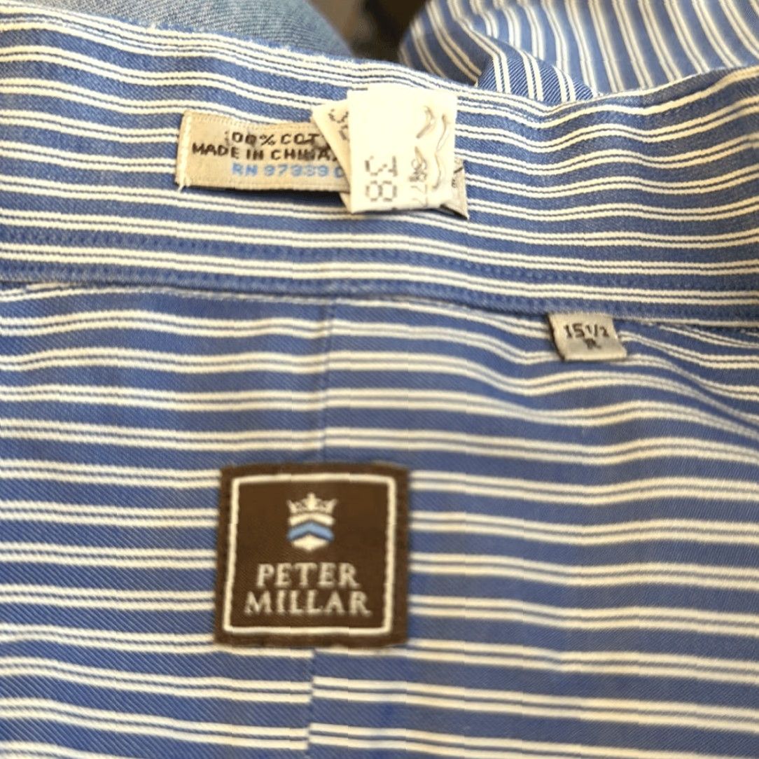 Peter Millar Peter Millar Performance Poplin Striped Sport Shirt 15 1/2R Men Long Sleeve Mulitcolor (Multicolor) Size US L / EU 52-54 / 3 - 6 Thumbnail