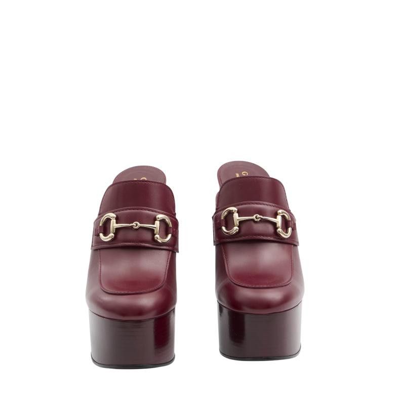 Gucci oc11z0226 Women's Platform Mule With Horsebit In Burgundy Size US 6.5 / IT 36.5 - 5 Thumbnail