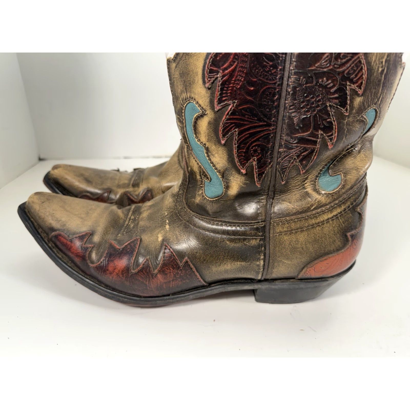 Vintage Smoky Mountain Boots Western Boot Men 9.5 D Brown Leather Inlay White Cross Snipped Toe 6229 Size US 10 / EU 43 - 5 Thumbnail