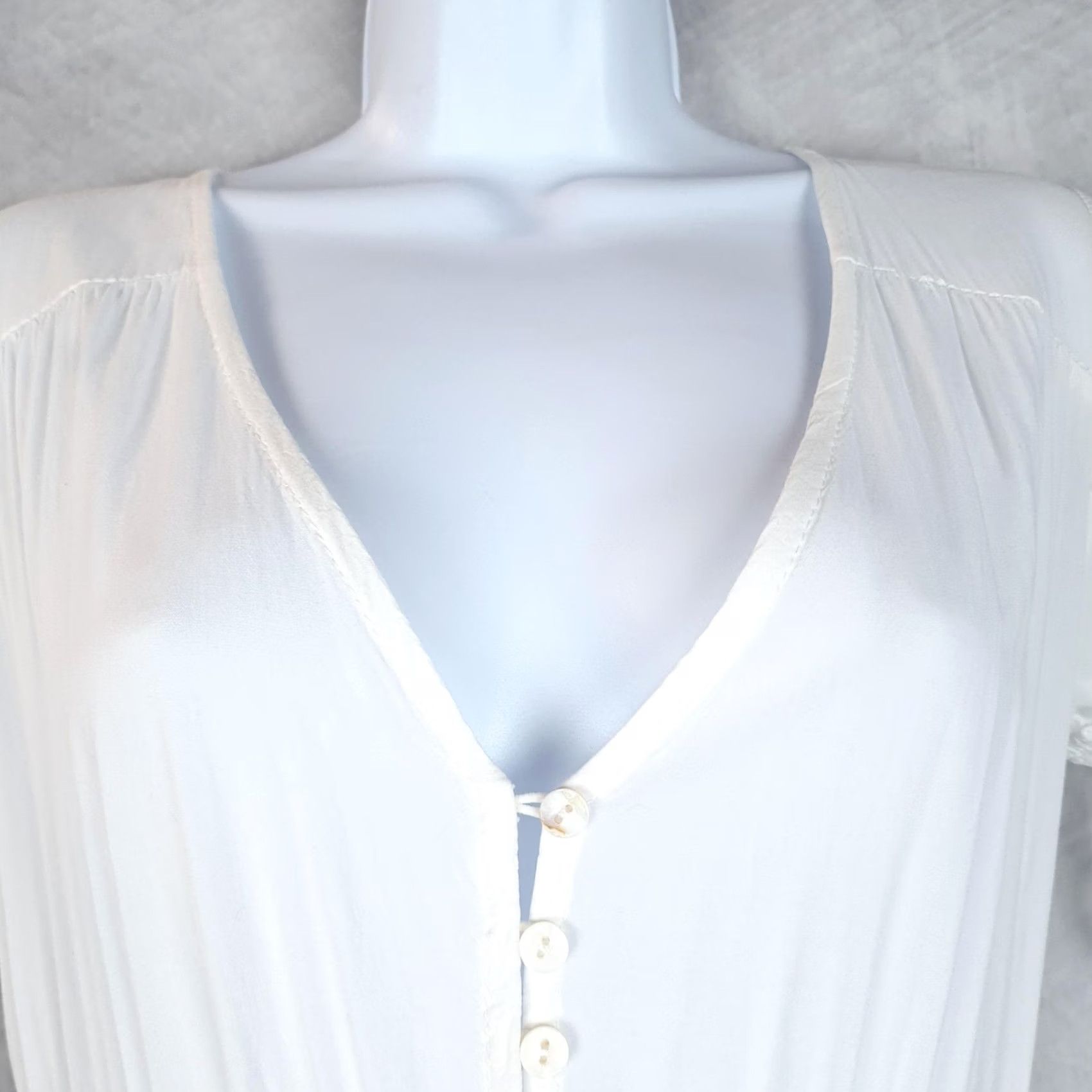 Vintage Jaase Dress Womens XS White Boho Maxi Button Front Smocked Tassel Fringe Size XS / US 0-2 / IT 36-38 - 3 Thumbnail