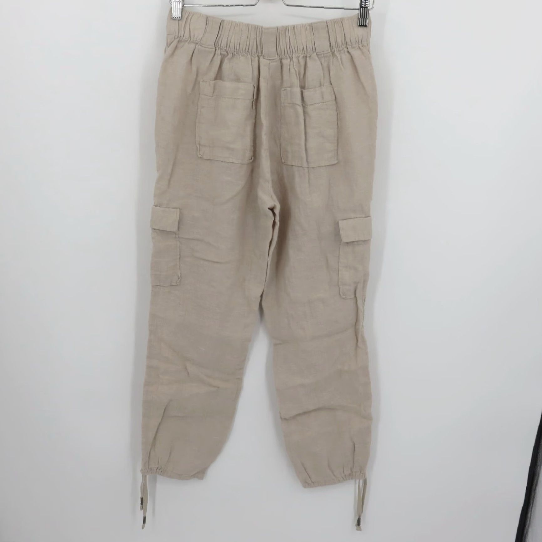 Vintage C&C California Women L Solid Beige Linen Cargo Joggers Pants Pockets Casual Smart Size 36" / US 14 / IT 50 - 6 Thumbnail