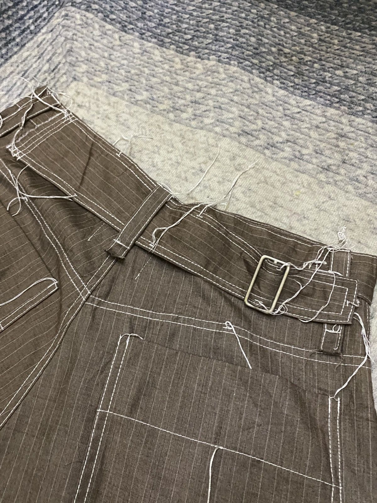 Japanese Brand Frank U Pencil Stripe Messy Raw Seam Stitches Balloon Pant Size US 32 / EU 48 - 11 Thumbnail