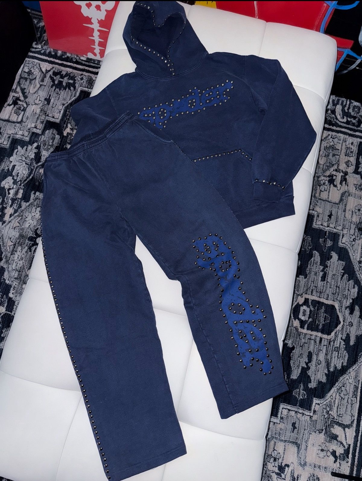 Sp5der studded logo sweatsuit set