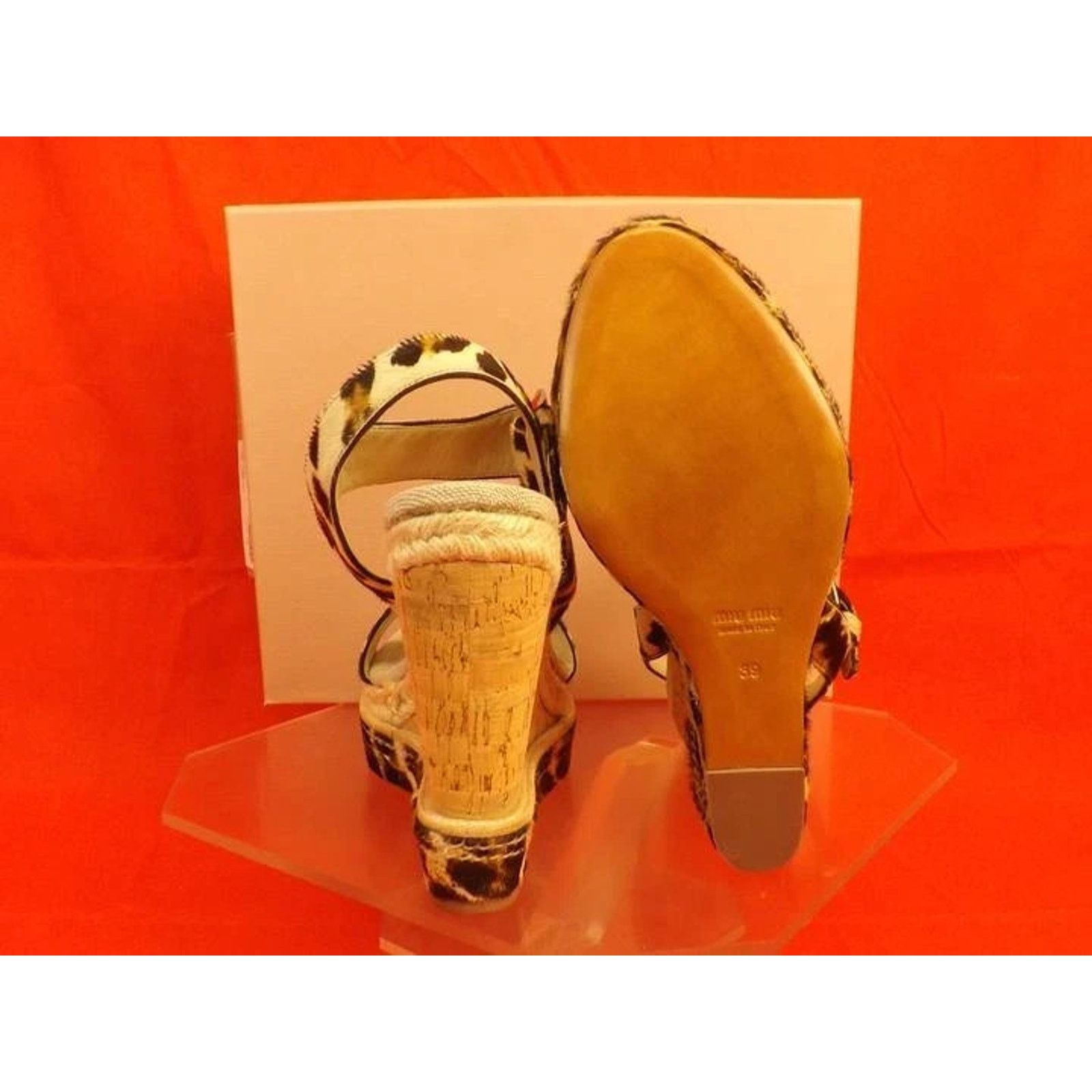 Miu Miu MIU MIU PRADA 5XZ09 LEOPARD PONY HAIR CORK SANDALS PUMPS 39 Size US 9 / IT 39 - 7 Thumbnail