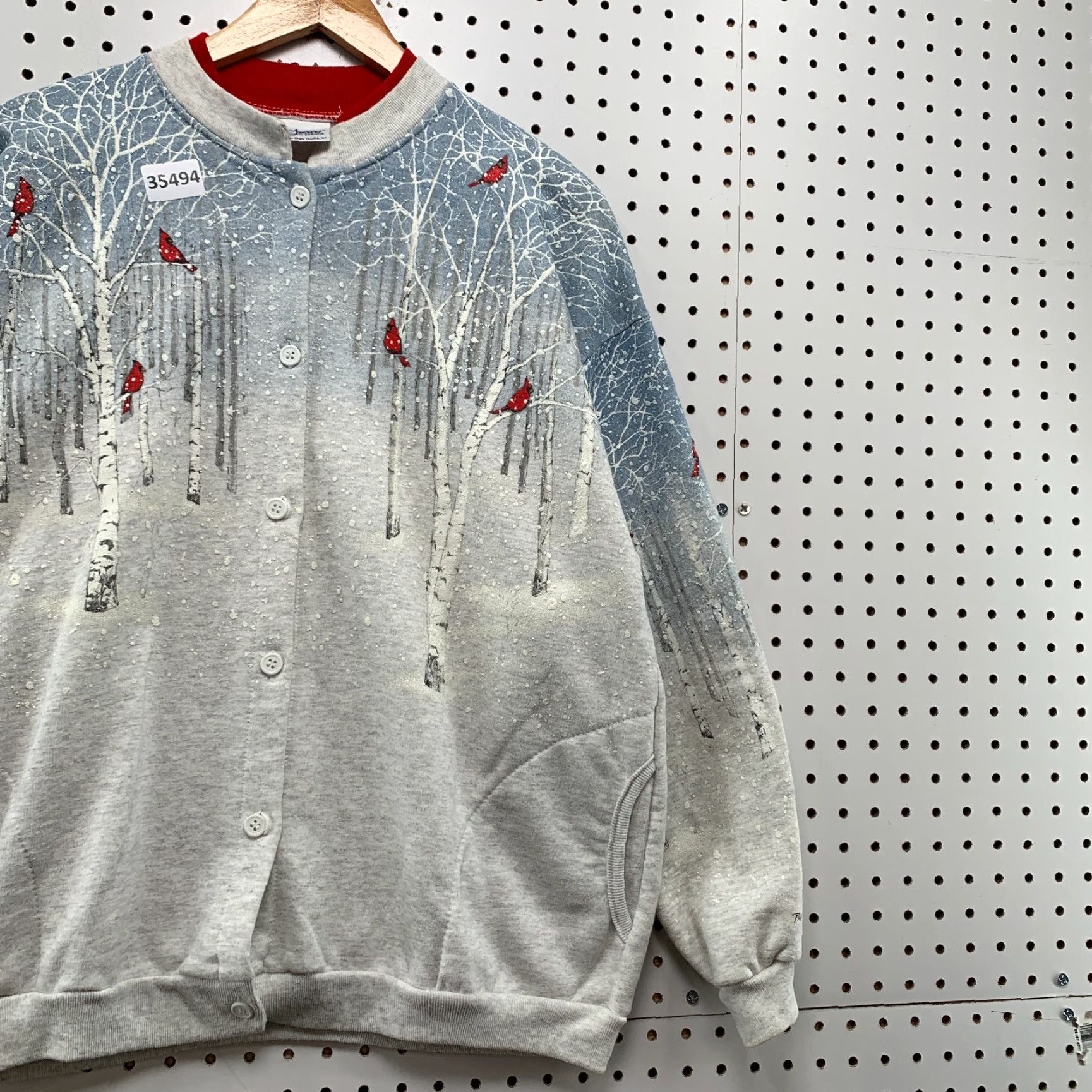 Vintage VINTAGE Artisans Cardigan Sweatshirt Womens Large Cardinal Winter Snow AOP Bird 22.5x26 Size L / US 10 / IT 46 - 4 Thumbnail