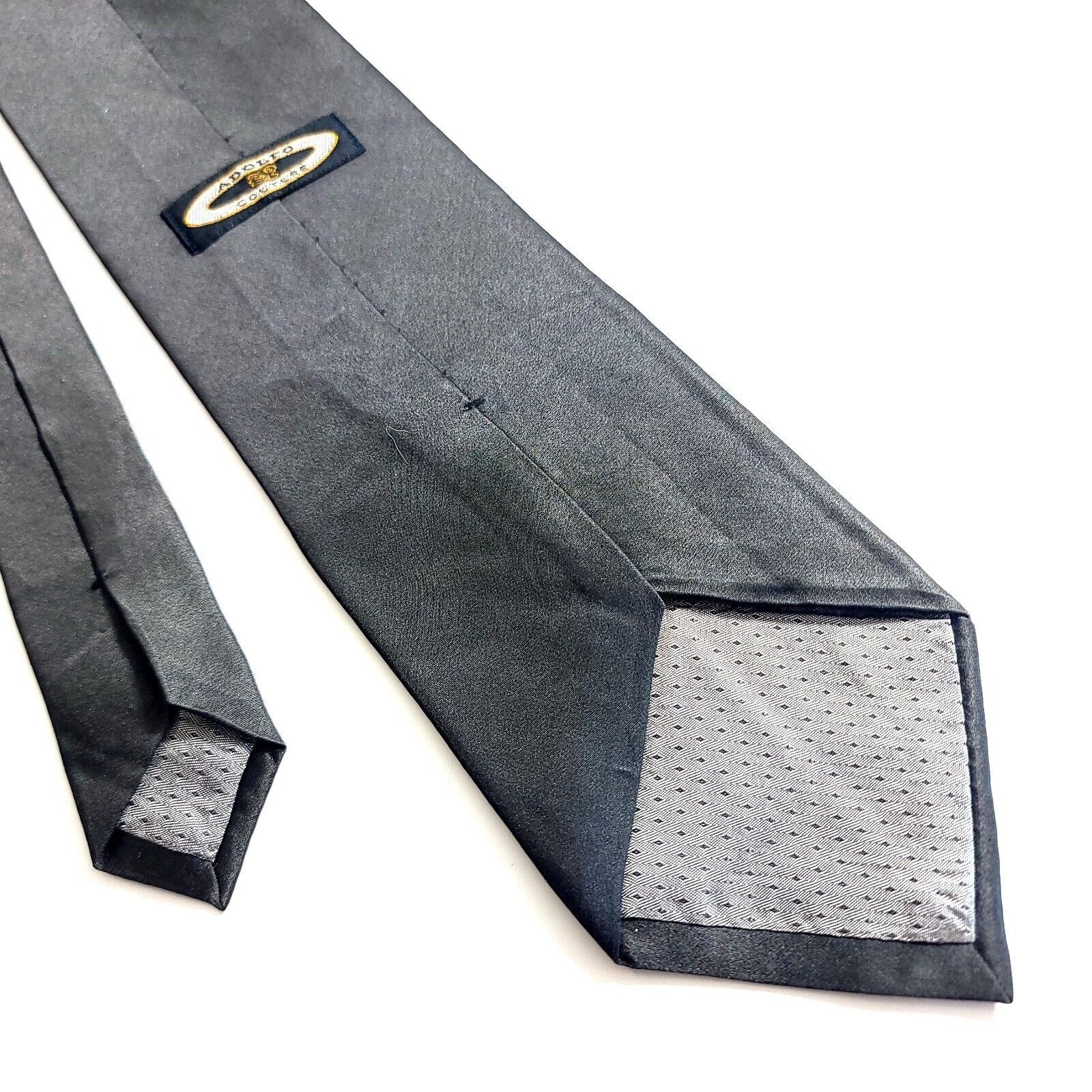 Vintage Adolfo Couture Gray Short Wide Silk Tie Size ONE SIZE - 4 Thumbnail