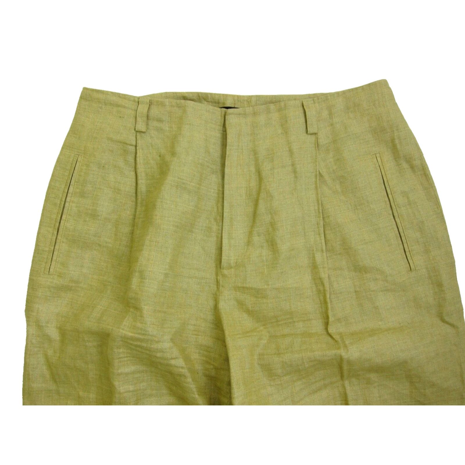 Ellen Tracy Ellen Tracy Women 100% Linen Yellow Pocket High Rise Pleat Pant Shirt? Size 32" / US 10 / IT 46 - 3 Thumbnail