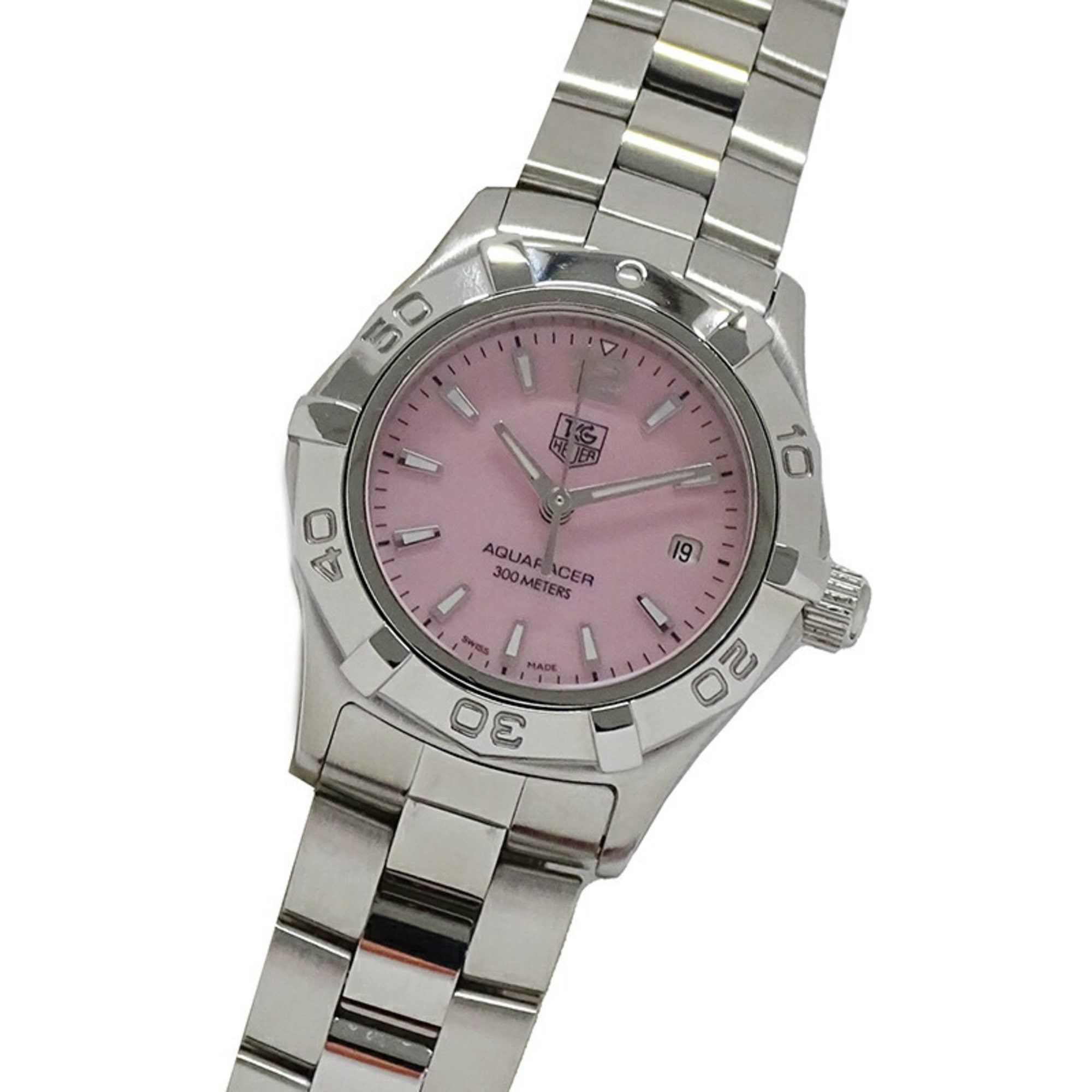 Tag Heuer Aquaracer Waf1418 Ba0812 Ladies Watch Date Pink Shell Quartz Stainless Steel Ss Silver Polished, Women's