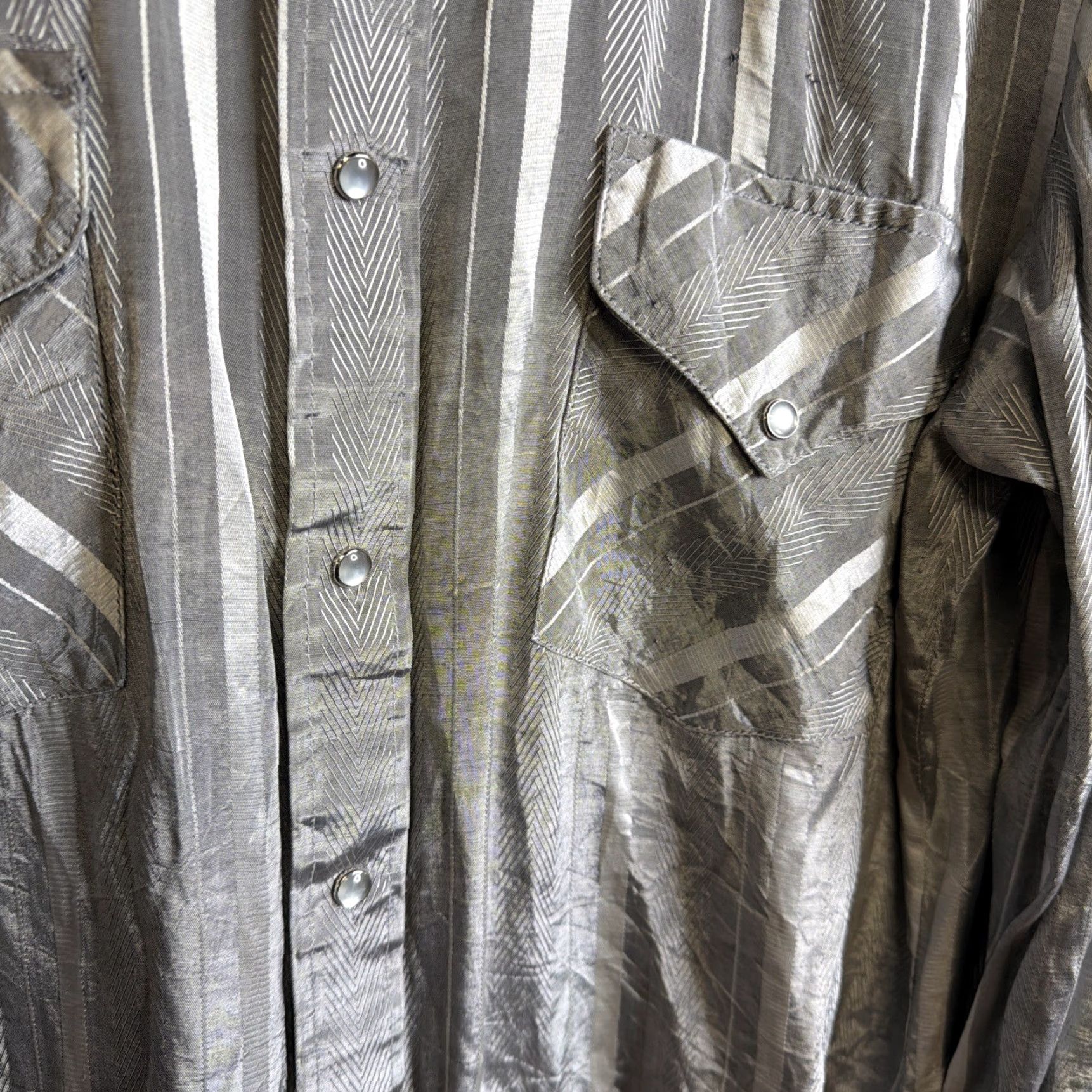 Vintage VINTAGE Miller Western Wear Mens Long Sleeve Shirt 16-35 Rayon Button-Up Collared Snap Pocketed Cotton Polyester Gray Western 90s Mens Size US L / EU 52-54 / 3 - 3 Thumbnail