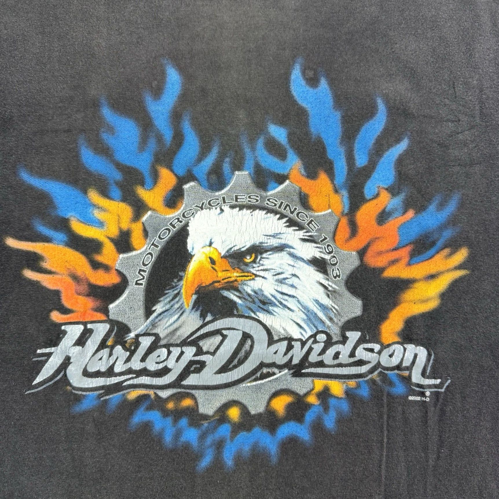 Harley Davidson VINTAGE Harley-Davidson T-Shirt Adult Large Black Eagle Flames Biker Hipster Y2K Mens T-Shirt 90s/2000s Size US L / EU 52-54 / 3 - 2 Thumbnail