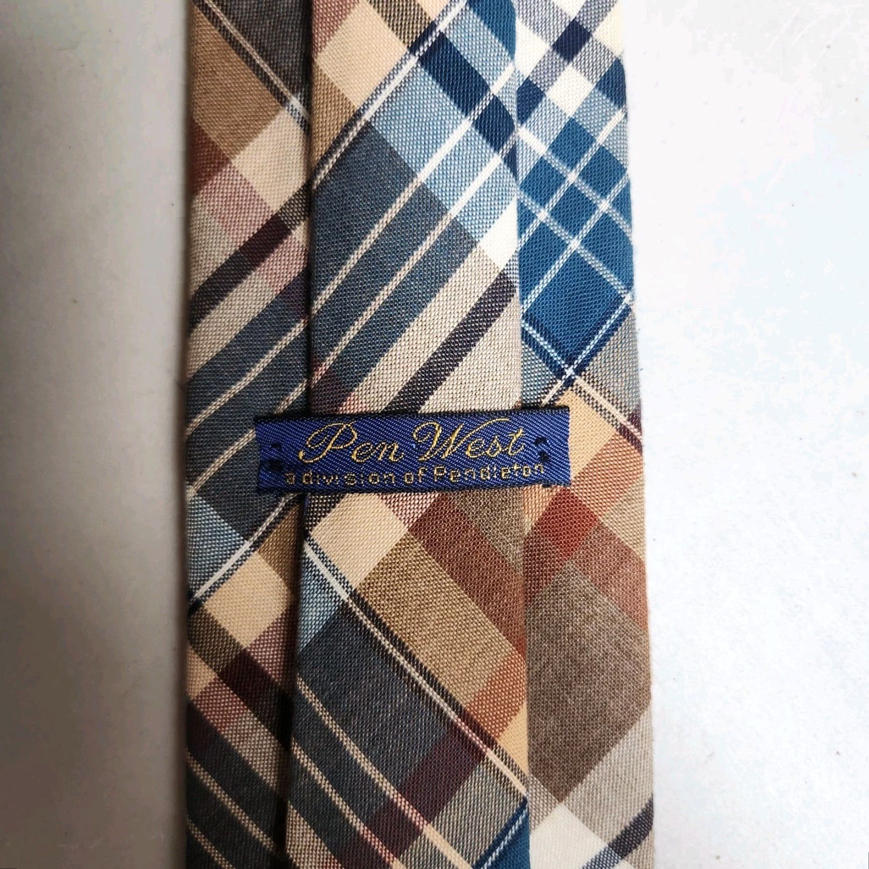 Pendleton VINTAGE Pendleton Tie Men Classic Width Cotton/Polyester Plaid Blue/Brown 56" 3" Pen West Academia Designed Size ONE SIZE - 2 Thumbnail