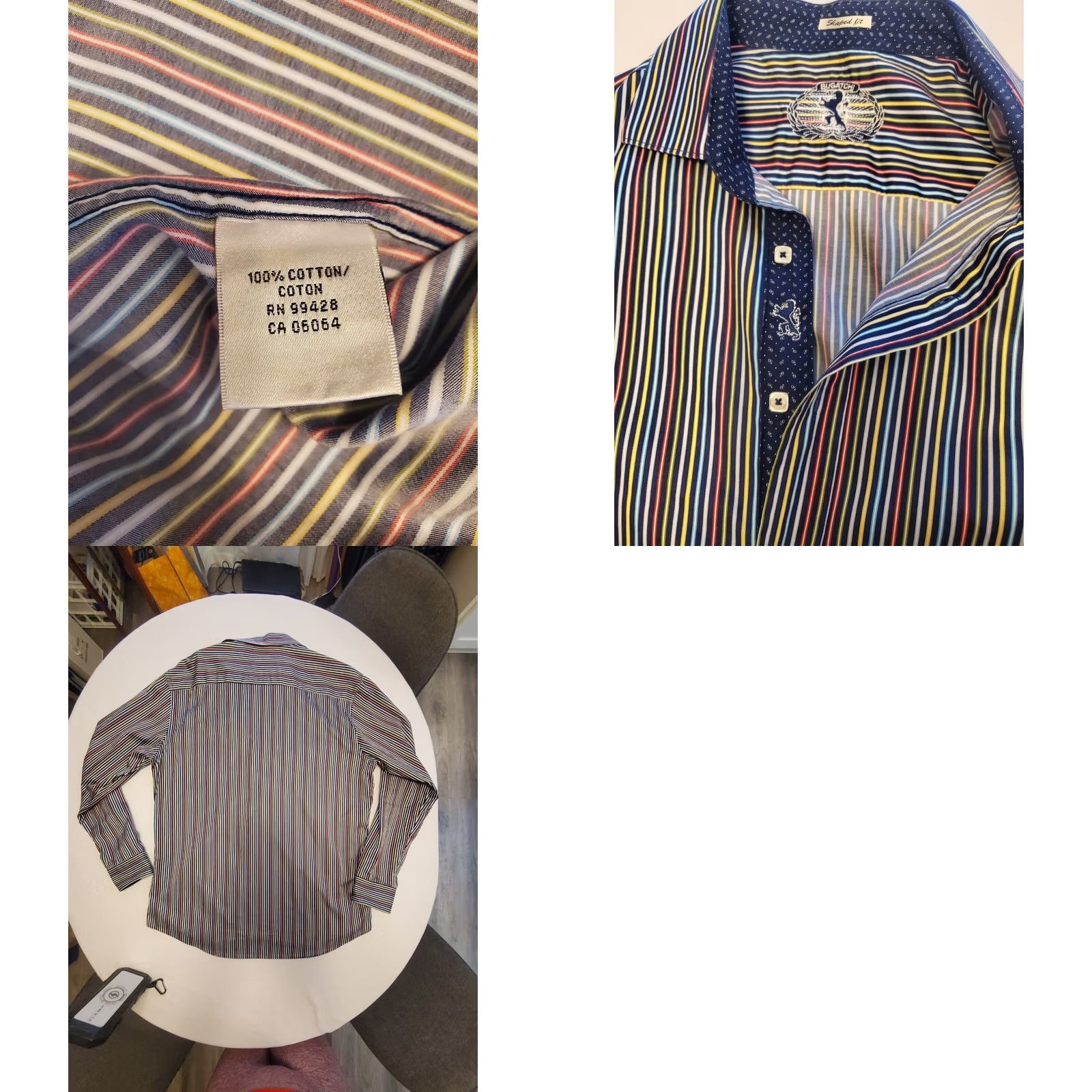 BUGATCHI BUGATCHI Multicolored Striped 100% Cotton Sport Shirt XL Men Dress Shirt Long Sleeve Button-Down Collar Womens? No Size US XL / EU 56 / 4 - 9 Thumbnail