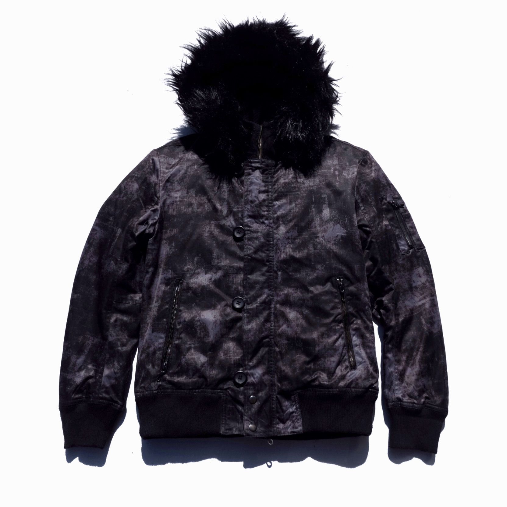 image of If Six Was Nine x Le Grande Bleu L G B Shellac X Semantic Design Fur Bomber Jacket in Black Camo (S