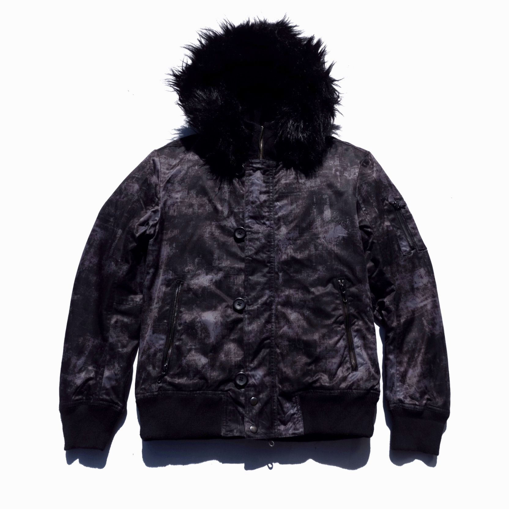 Pre-owned If Six Was Nine X Le Grande Bleu L G B Shellac X Semantic Design Fur Bomber Jacket In Black Camo