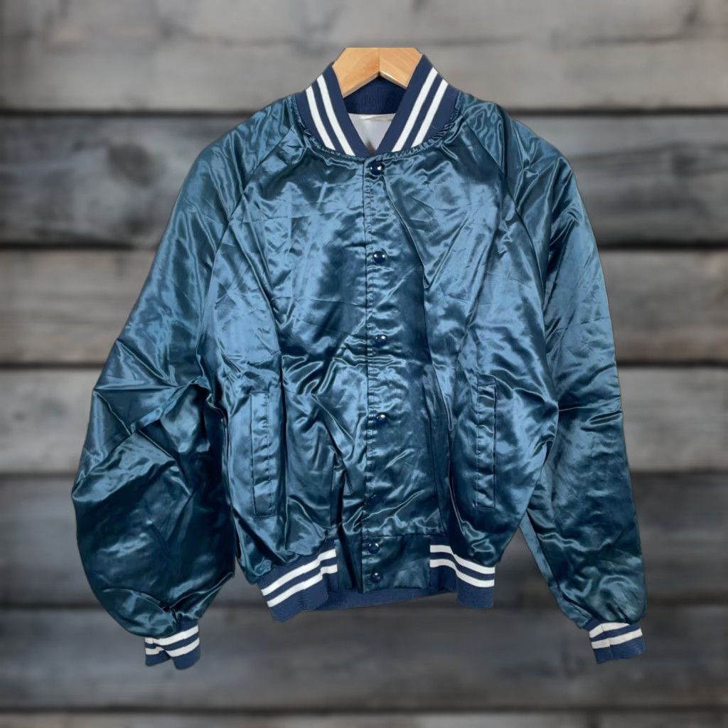 Vintage VINTAGE Auburn Bomber Jacket Shirt Men Large Blue Satin 80s Equestrian Center Logo Size US L / EU 52-54 / 3 - 1 Thumbnail