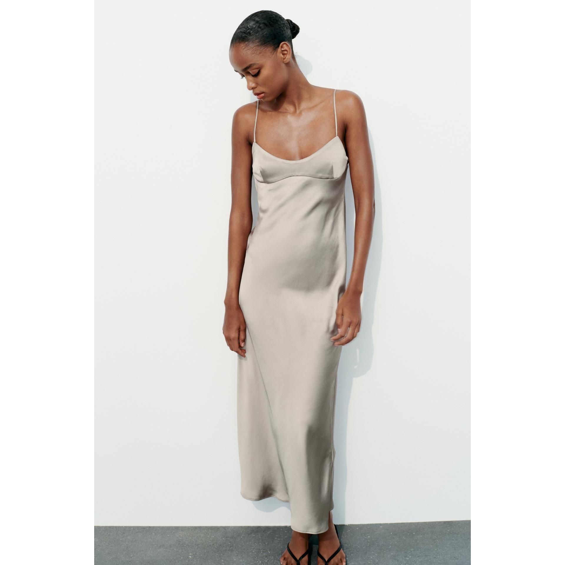 Zara Zara Champagne Midi Slip Dress Size S / US 4 / IT 40 - 3 Thumbnail